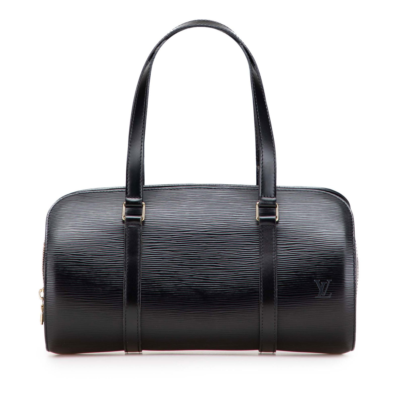 Louis Vuitton Epi Soufflot Black Leather Bag with Top Zip Closure: Louis Vuitton Epi Soufflot Black Leather Bag with Top Zip Closure The Louis Vuitton Epi Soufflot bag is crafted from high-quality epi leather, featuring flat leather straps and a secure top zip closur