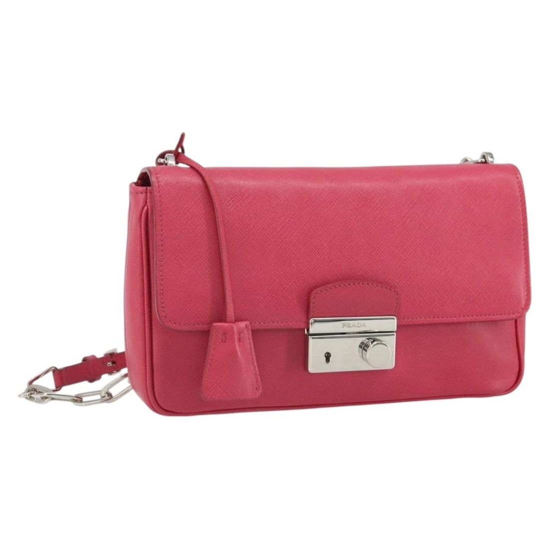 Pink Saffiano Leather Prada Shoulder Bag with Chain Strap and Dust Bag (1 of 18)
