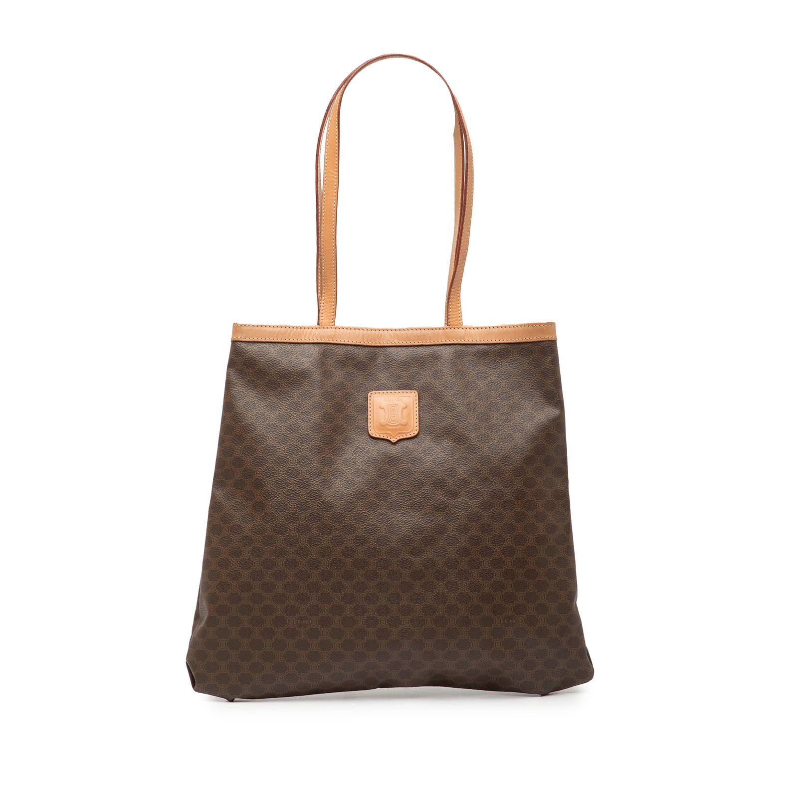 Celine Macadam Coated Canvas Tote Bag Brown Leather Trim Italy: Celine Macadam Coated Canvas Tote Bag Brown Leather Trim Italy This Celine Macadam Coated Canvas Tote combines style and functionality. It features a durable coated canvas body with elegant leather tr
