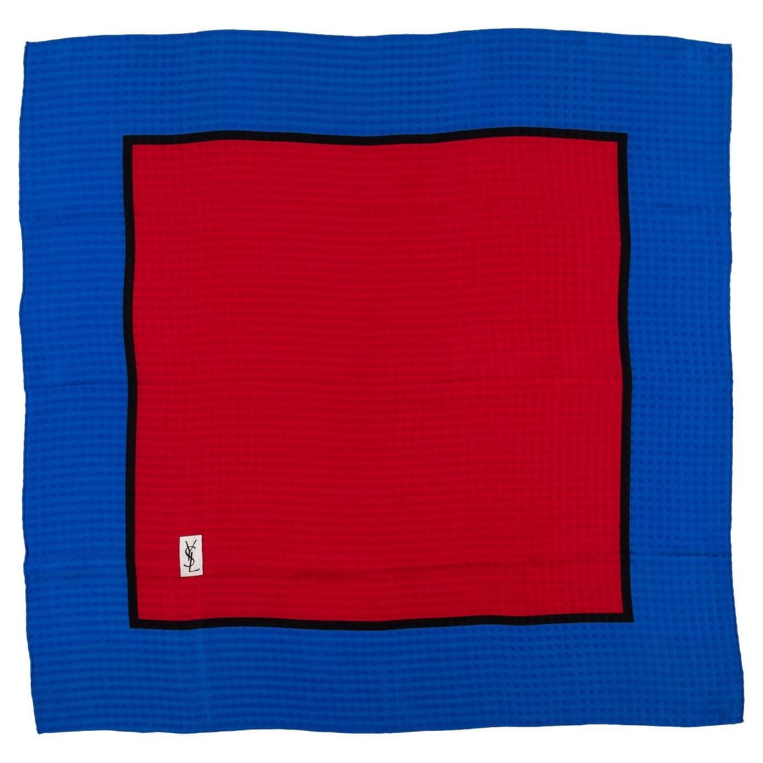 Yves Saint Laurent Vintage Color Block Silk Scarf 34 in Red Electric Blue: Yves Saint Laurent Vintage Color Block Silk Scarf 34 in Red Electric Blue This exquisite Yves Saint Laurent vintage silk scarf features a striking color block design in vibrant red and electric blue.