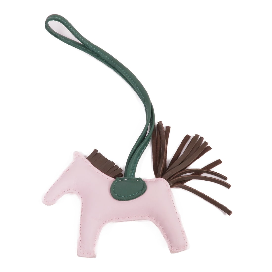 HERMES Rodeo PM Charm Lambskin Leather Pink Green: HERMES Rodeo PM Charm Lambskin Leather Pink Green This exquisite HERMES Rodeo PM Charm is crafted from premium lambskin, showcasing a beautiful pink hue. Designed as a stylish accessory, this charm is