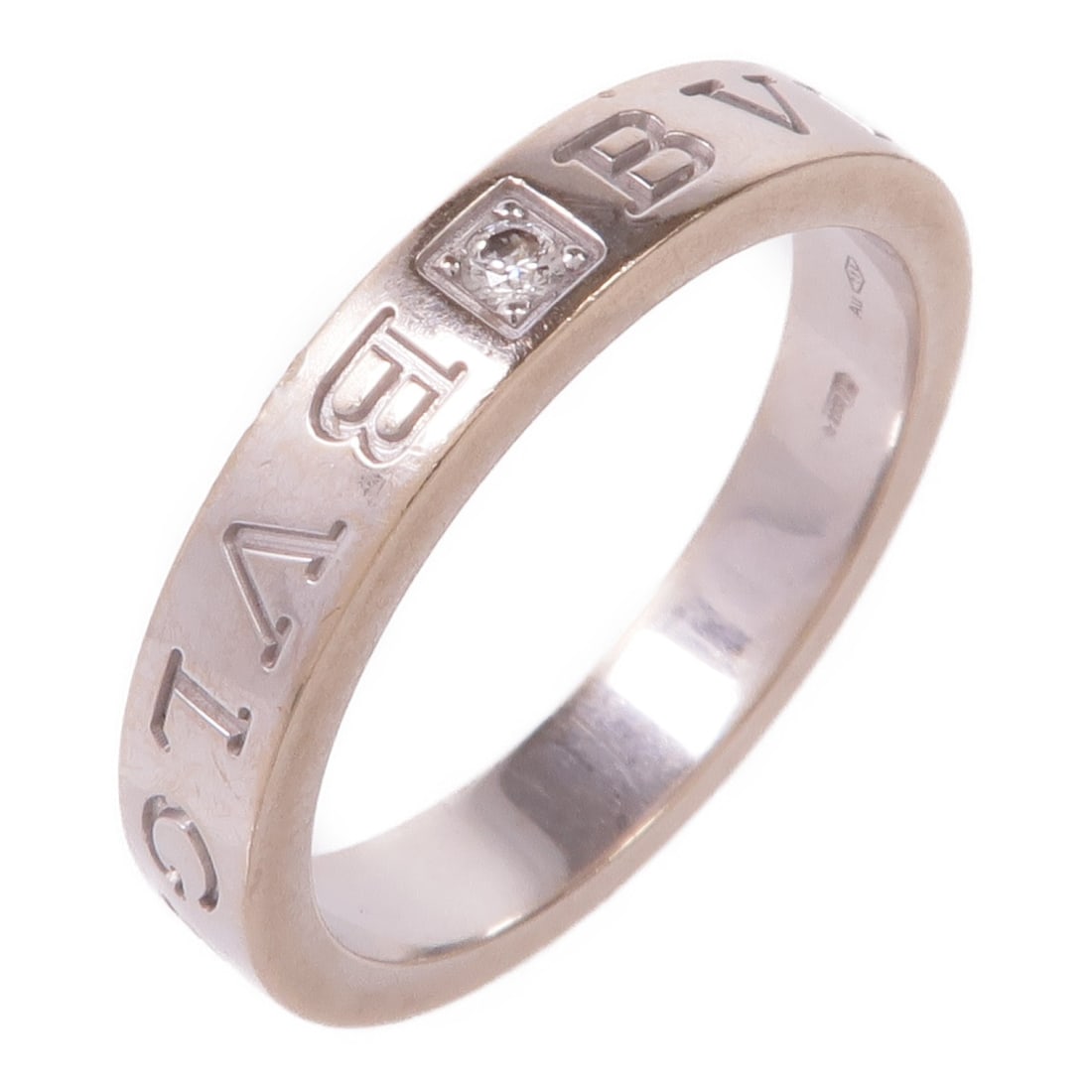 B.Zero1 Essential Diamond Ring by BVLGARI in 18K White Gold Size 9.5: B.Zero1 Essential Diamond Ring by BVLGARI in 18K White Gold Size 9.5 This BVLGARI B.Zero1 Essential ring is crafted in 18K white gold and features diamond accents. Designed in a regular size 9.5 (US),