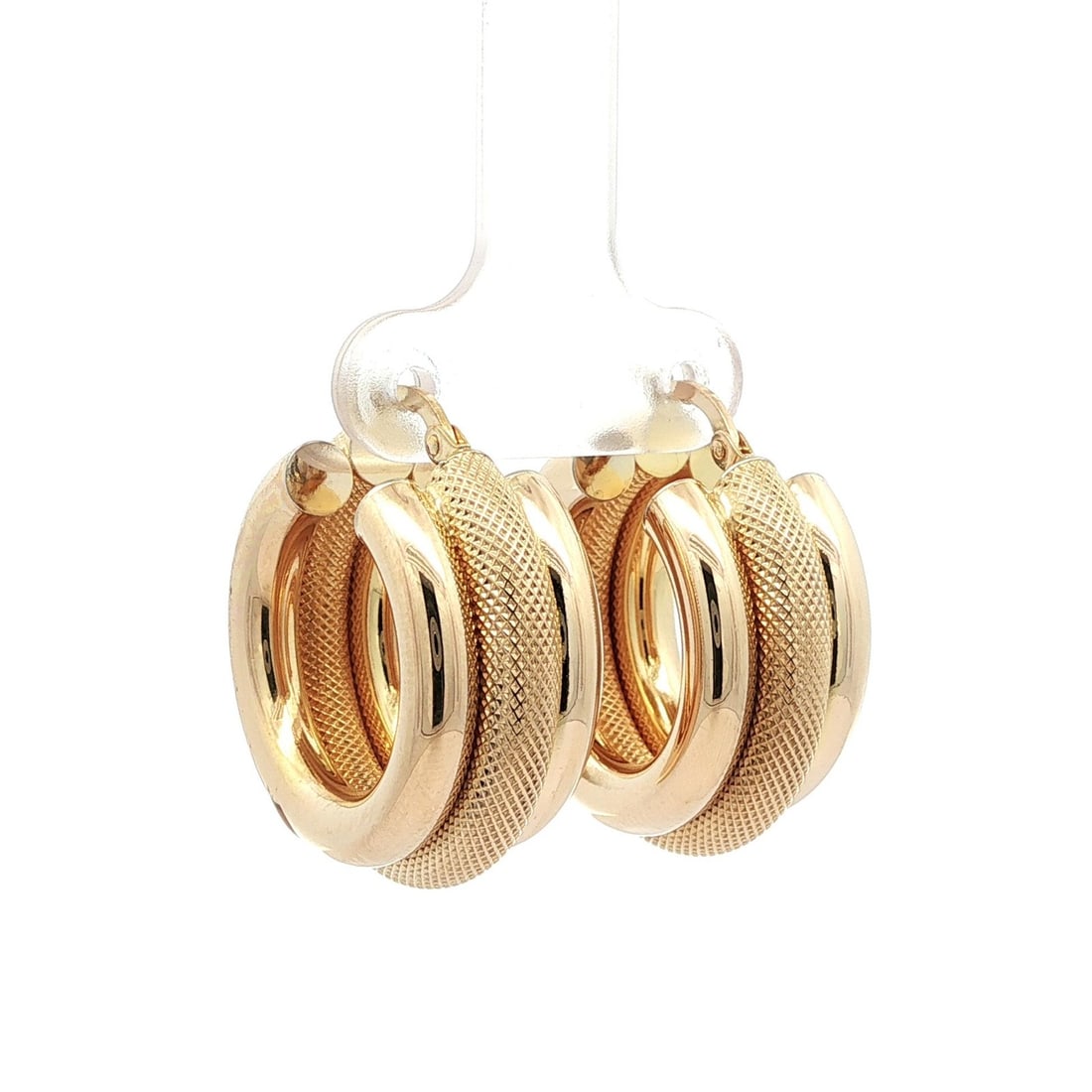 UnoAErre 14k Yellow Gold 25mm Textured Hoop Earrings: UnoAErre 14k Yellow Gold 25mm Textured Hoop Earrings Elevate your jewelry collection with these stunning UnoAErre Italian hoop earrings, crafted from solid 14k yellow gold. Featuring a unique design t
