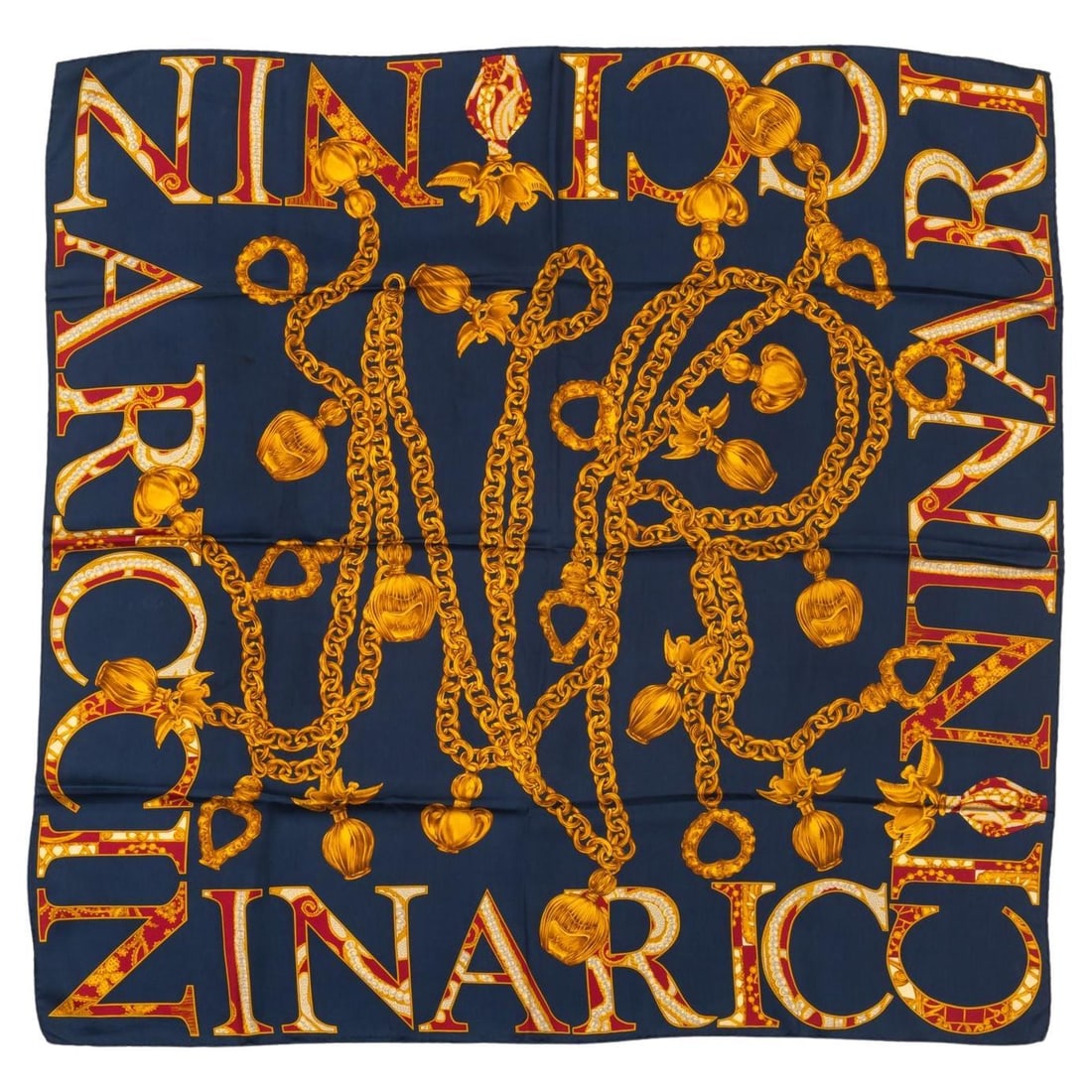 Nina Ricci Vintage Black Gold Silk Scarf 34x34 Inches: Nina Ricci Vintage Black Gold Silk Scarf 34x34 Inches This exquisite vintage silk scarf by Nina Ricci features a classic black and gold design that elevates any outfit. Measuring 34 inches by 34 inche