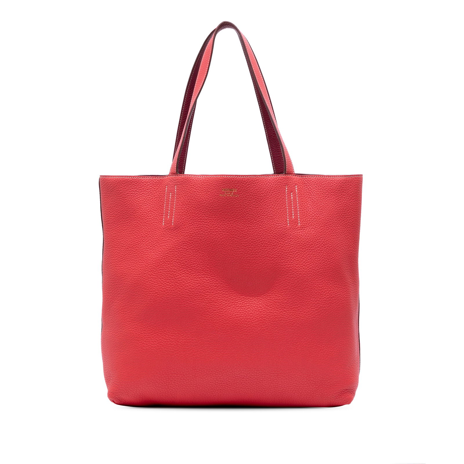 Hermes Clemence Double Sens 36 Red Leather Bag: Hermes Clemence Double Sens 36 Red Leather Bag Introducing the Hermes Clemence Double Sens 36, a stylish and versatile bag crafted from luxurious clemence leather. This model features flat leather sho