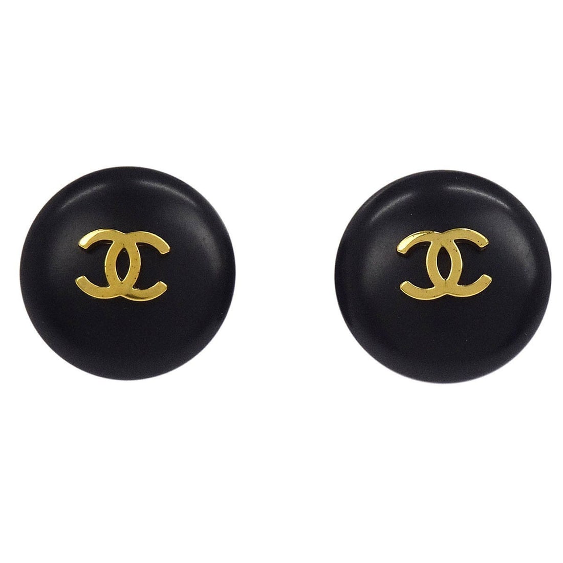 Chanel 95P Gold Black Clip-On Button Earrings Logo: Chanel 95P Gold Black Clip-On Button Earrings Logo Elevate your accessory collection with these stunning Chanel Button Clip-On Earrings. Crafted from high-quality materials sourced from France, these