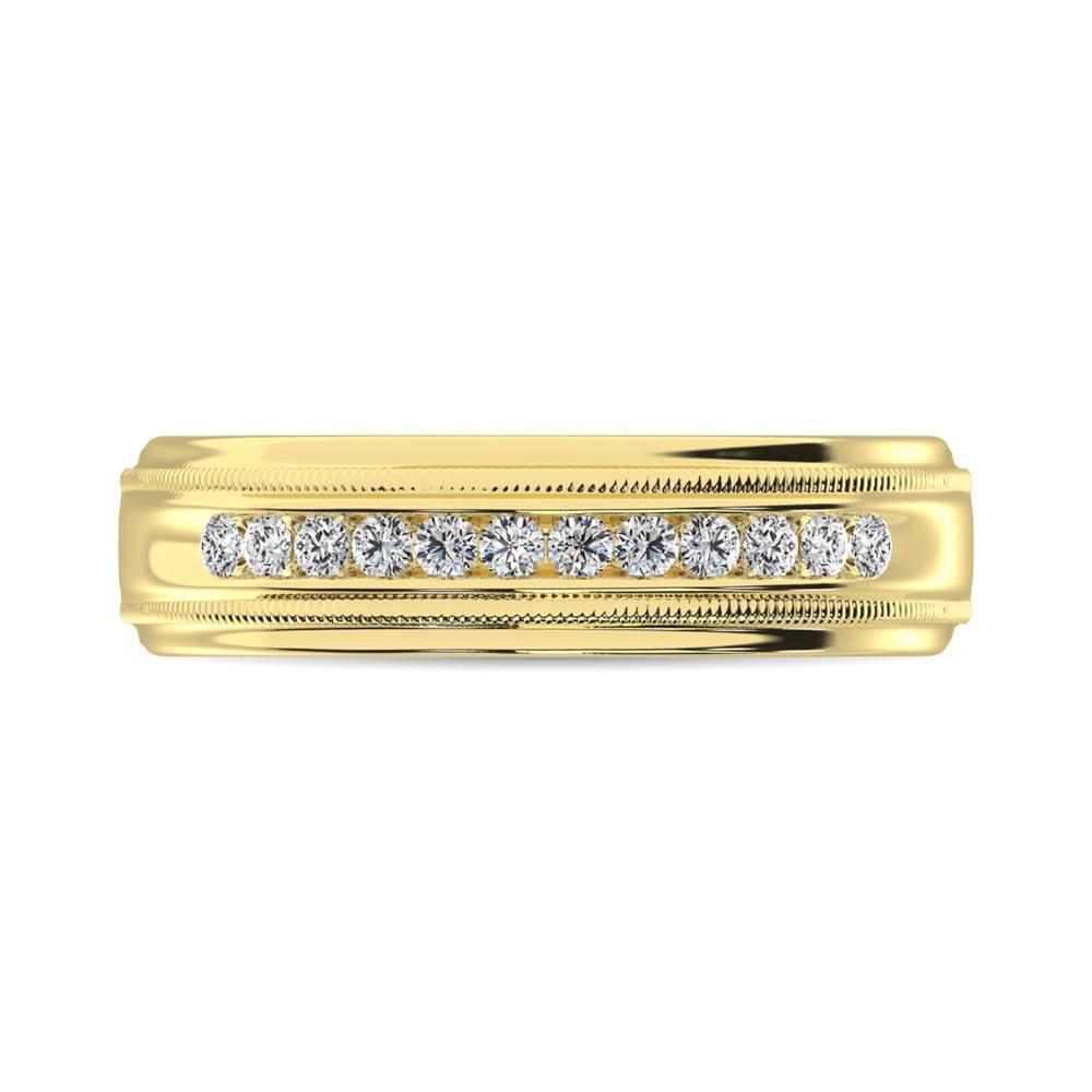 14K Yellow Gold 1/2 Ct.Tw. Diamond Mens Machine Band: 14K Yellow Gold 1/2 Ct.Tw. Diamond Mens Machine Band This beautiful Men?s Machine Band is available in 14K Yellow Gold. There are 12 round diamonds with a total carat weight of 1/2 Ct.Tw. set in a mac