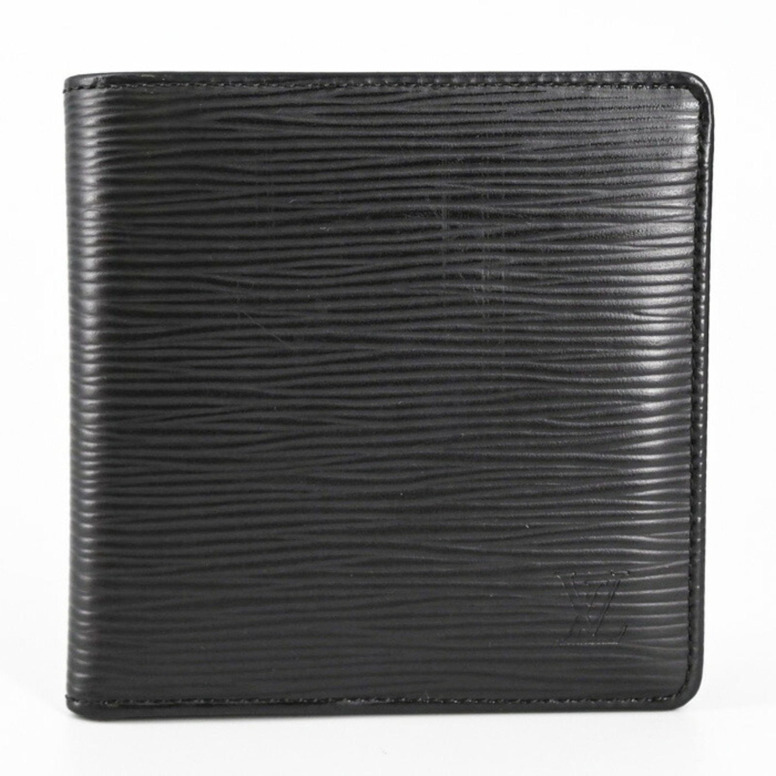 Black Leather Marco Wallet by Louis Vuitton: Black Leather Marco Wallet by Louis Vuitton This Louis Vuitton Marco wallet is crafted from black leather and features a stylish and practical design suitable for men. The wallet is made in France and