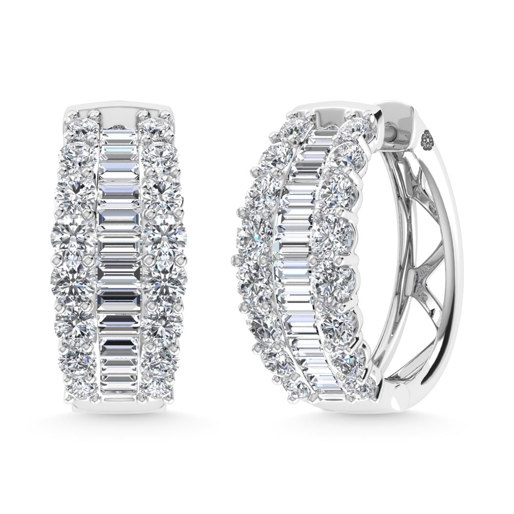 14K White Gold 4 Ct.Tw. Round and Baguette Lab Grown Diamond Hoop Earring: 14K White Gold 4 Ct.Tw. Round and Baguette Lab Grown Diamond Hoop Earring Sophisticated 14K white gold hoops with 4 Ct.Tw. lab-grown diamonds in round and baguette design. 14k White Gold Stone Color: