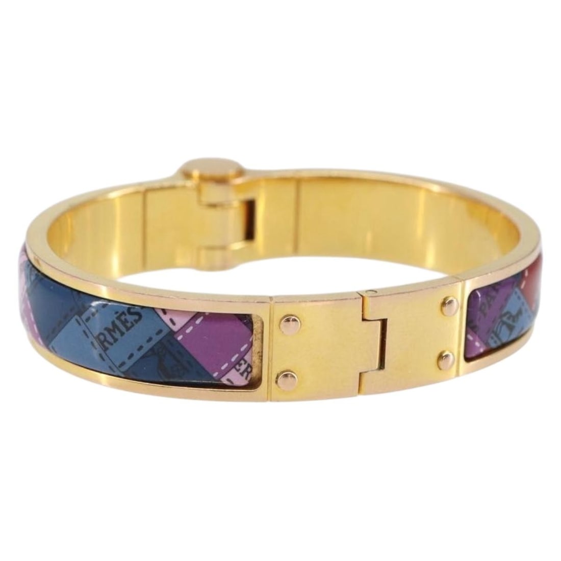 Charnier PM Gold Tone Metal Bracelet by HERMES France: Charnier PM Gold Tone Metal Bracelet by HERMES France This HERMES Charnier PM bracelet features a gold-tone metal construction and a sleek, minimalist design. Made in France, the bracelet is in very g
