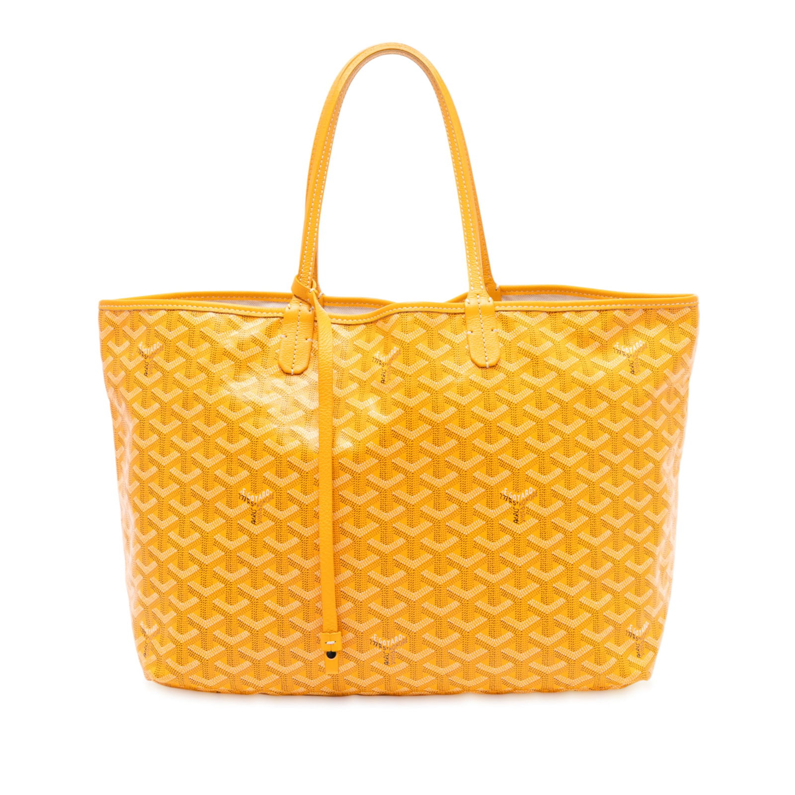 Goyard Saint Louis PM Tote in Yellow Goyardine Canvas with Leather Handles: Goyard Saint Louis PM Tote in Yellow Goyardine Canvas with Leather Handles The Goyardine Saint Louis PM is a stylish tote featuring a coated canvas body with flat leather handles and an open top desig