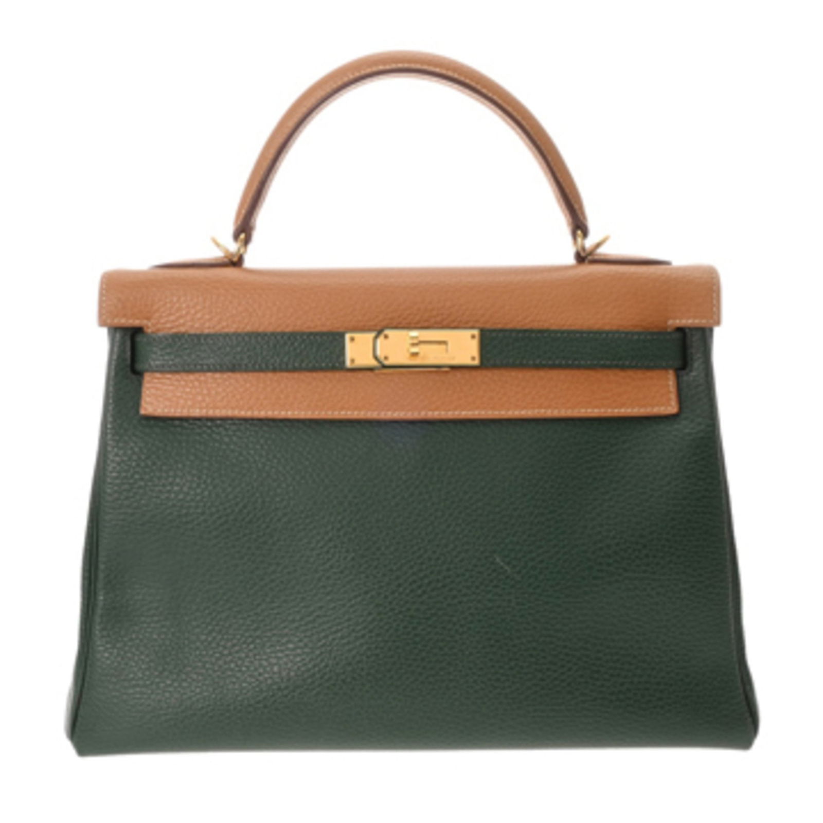 Green Leather Hermes Kelly 32 Handbag France: Green Leather Hermes Kelly 32 Handbag France This Hermes Kelly 32 handbag features a sophisticated green leather exterior and is designed for women. The bag showcases the iconic Kelly silhouette and i