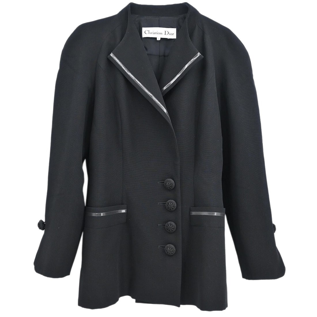 Christian Dior Vintage Black Wool Jacket Mid-Length #9: Christian Dior Vintage Black Wool Jacket Mid-Length #9 This elegant Christian Dior mid-length jacket is crafted from 100% wool, offering both warmth and style for the fall and spring seasons. Designed