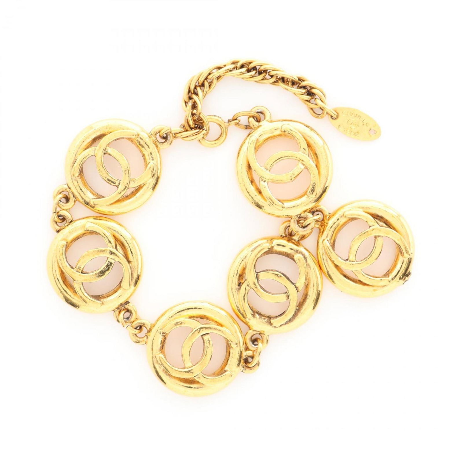 Chanel Coco Mark Gold Plated Bracelet Adjustable Length 15cm to 20cm: Chanel Coco Mark Gold Plated Bracelet Adjustable Length 15cm to 20cm This Chanel Coco Mark bracelet is crafted from gold-plated material and features a classic design in a gold color. Designed for wom