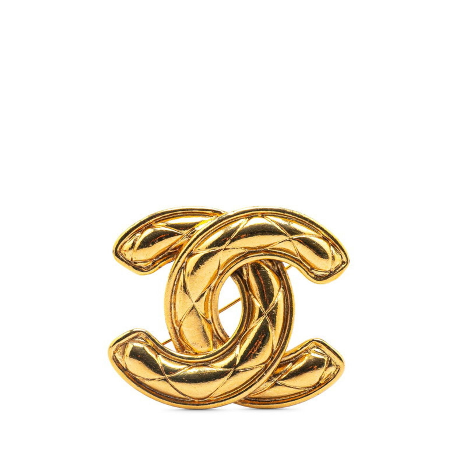 Gold Plated Chanel Coco Mark Pin Brooch 4.93cm x 5.75cm: Gold Plated Chanel Coco Mark Pin Brooch 4.93cm x 5.75cm This Chanel Coco Mark accessory features a gold-plated finish and a classic design. Suitable for any gender, it has minor scratches, rust, coati