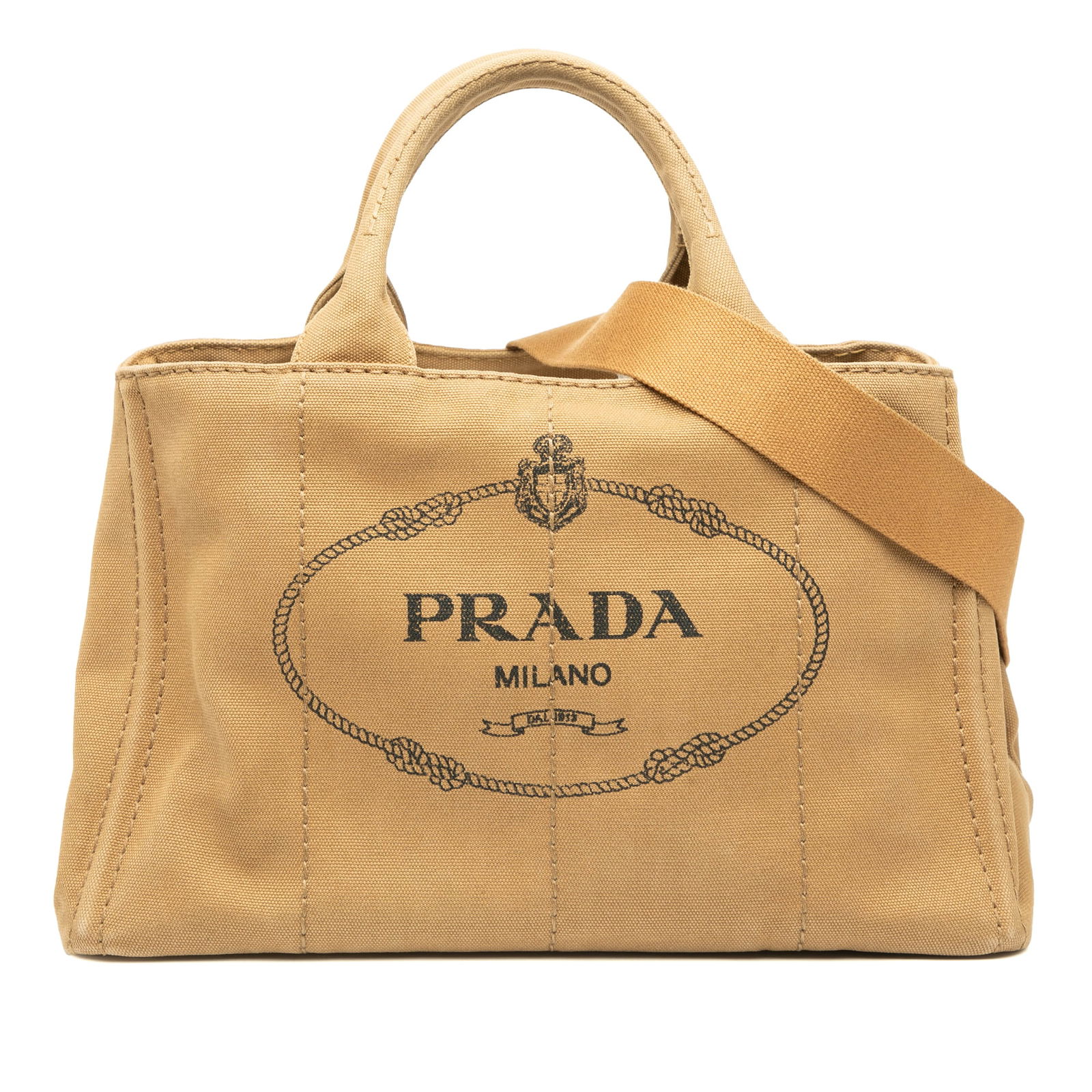 Prada Canvas Canapa Logo Satchel Brown Fabric with Detachable Strap: Prada Canvas Canapa Logo Satchel Brown Fabric with Detachable Strap The Prada Canvas Canapa Logo Satchel is a stylish and functional bag crafted from durable canvas. It features a rolled top handle an