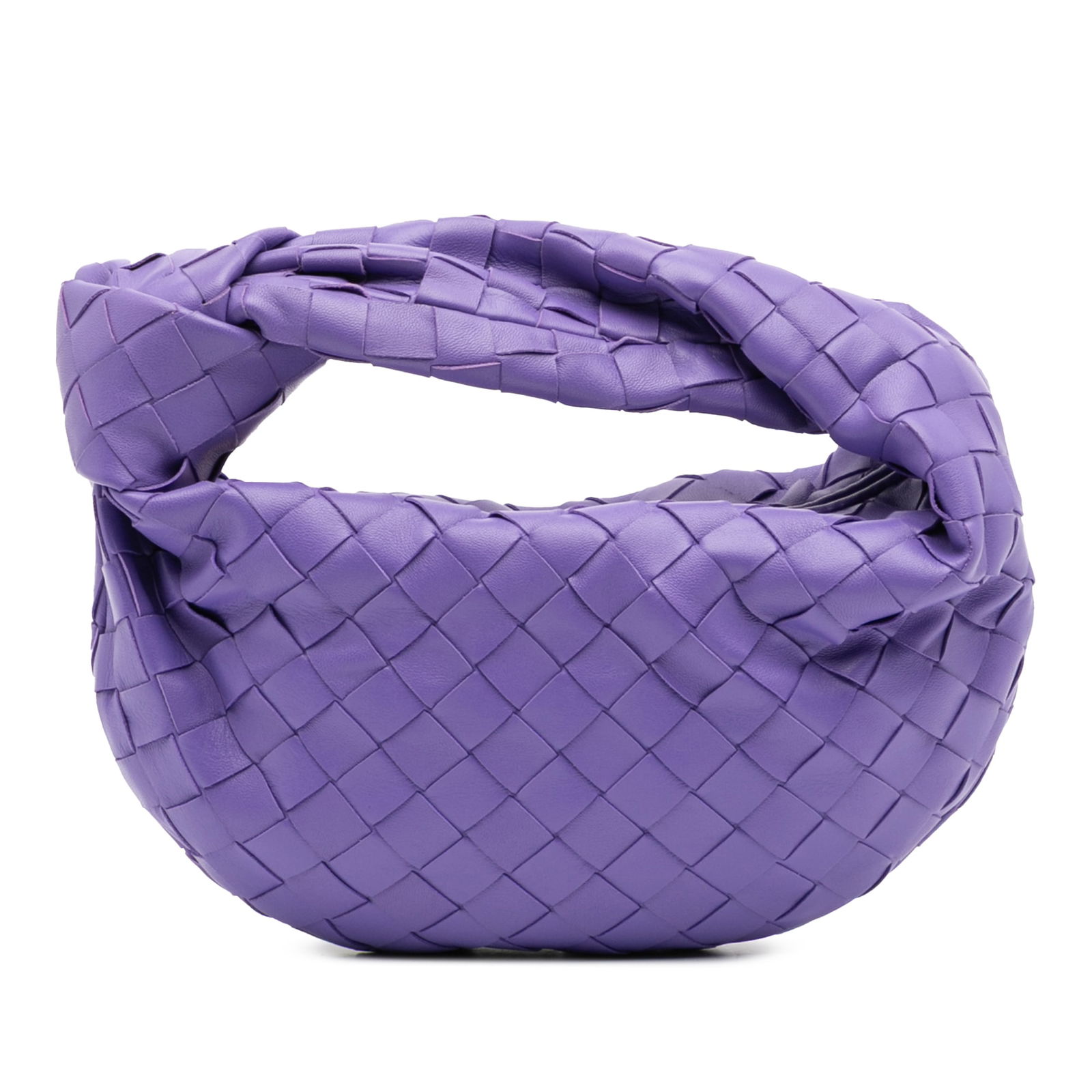Bottega Veneta Mini Nappa Intrecciato Jodie Purple Leather Bag: Bottega Veneta Mini Nappa Intrecciato Jodie Purple Leather Bag Introducing the Bottega Veneta Mini Nappa Intrecciato Jodie, a stylish bag crafted from woven nappa leather in a vibrant purple hue. This