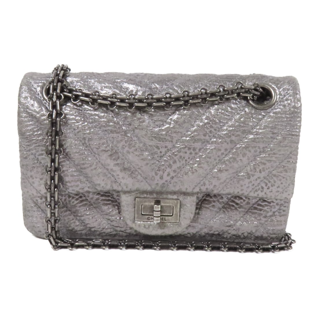 CHANEL 2.55 Mini Silver Calfskin Chain Shoulder Bag (1 of 15)