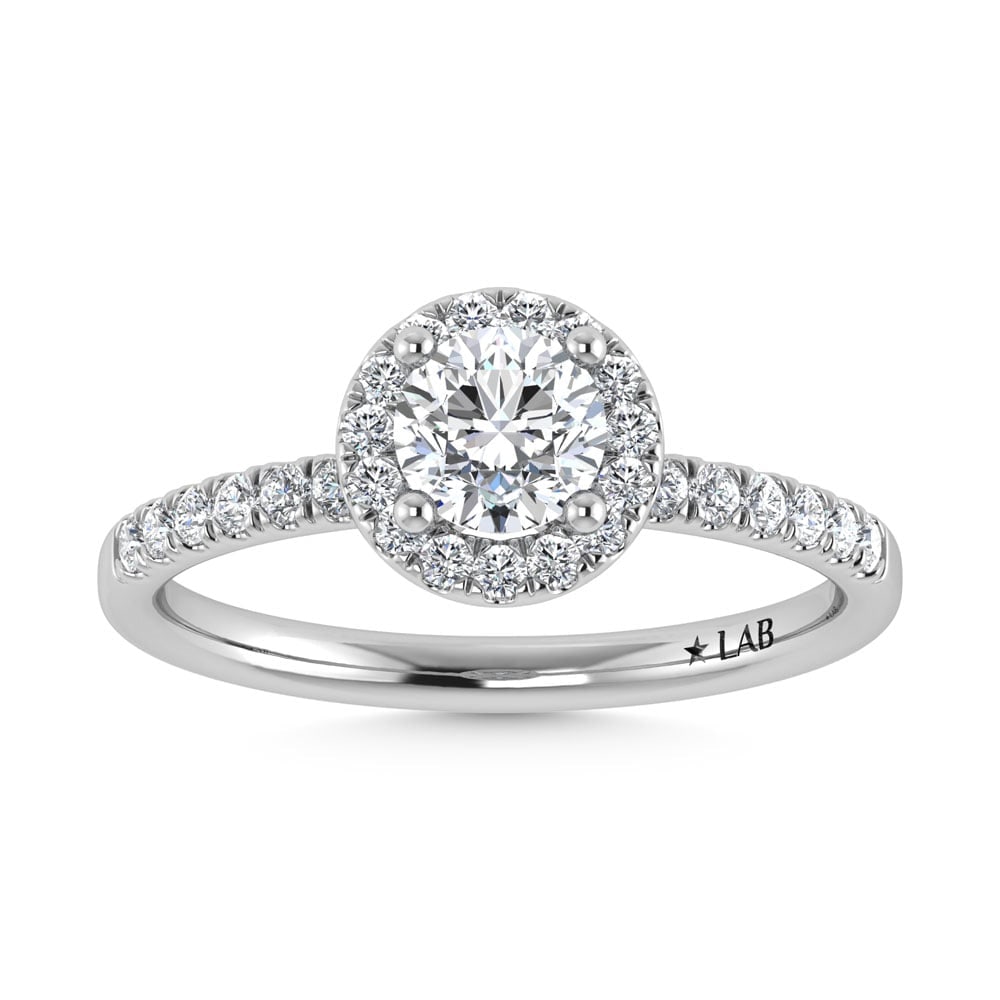 14K White Gold Lab Grown Diamond 3 1/3 Ct.Tw. IGI Certified Round Shape Halo Engagement Ring (IGI: 14K White Gold Lab Grown Diamond 3 1/3 Ct.Tw. IGI Certified Round Shape Halo Engagement Ring (IGI Certified Center 3ct) Celebrate your forever moment with the timeless brilliance of our Halo Diamond E