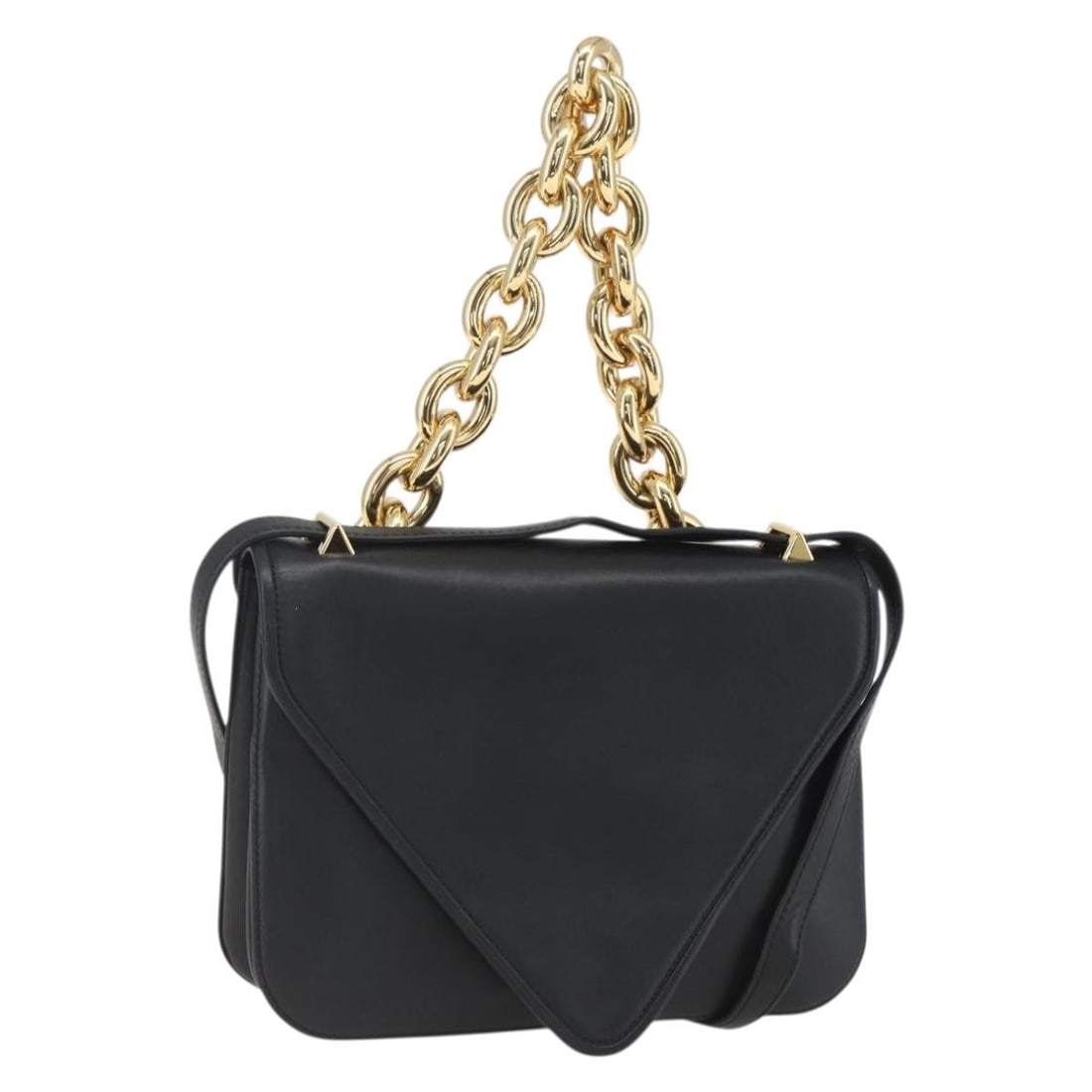 Bottega Veneta Black Leather Mount 2way Shoulder Bag with Gold Accents: Bottega Veneta Black Leather Mount 2way Shoulder Bag with Gold Accents This Bottega Veneta Mount shoulder bag offers versatile 2-way wear and is crafted from black leather with gold-tone accents. The