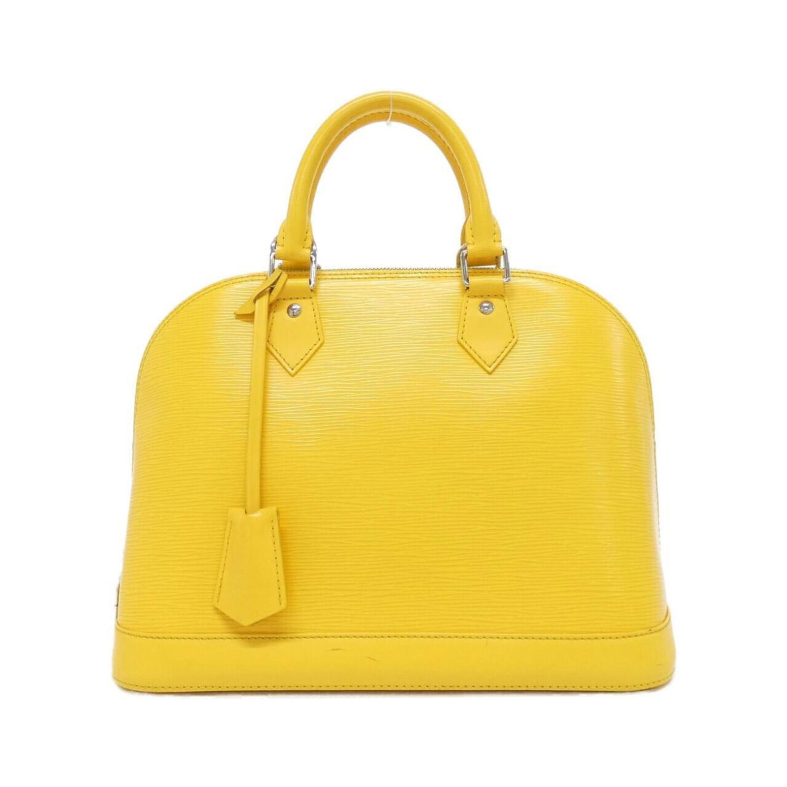 Louis Vuitton Alma Yellow Leather Handbag France W 32 cm: Louis Vuitton Alma Yellow Leather Handbag France W 32 cm This Louis Vuitton Alma handbag features a striking yellow leather exterior and is designed for women. The bag is crafted in France and showcas