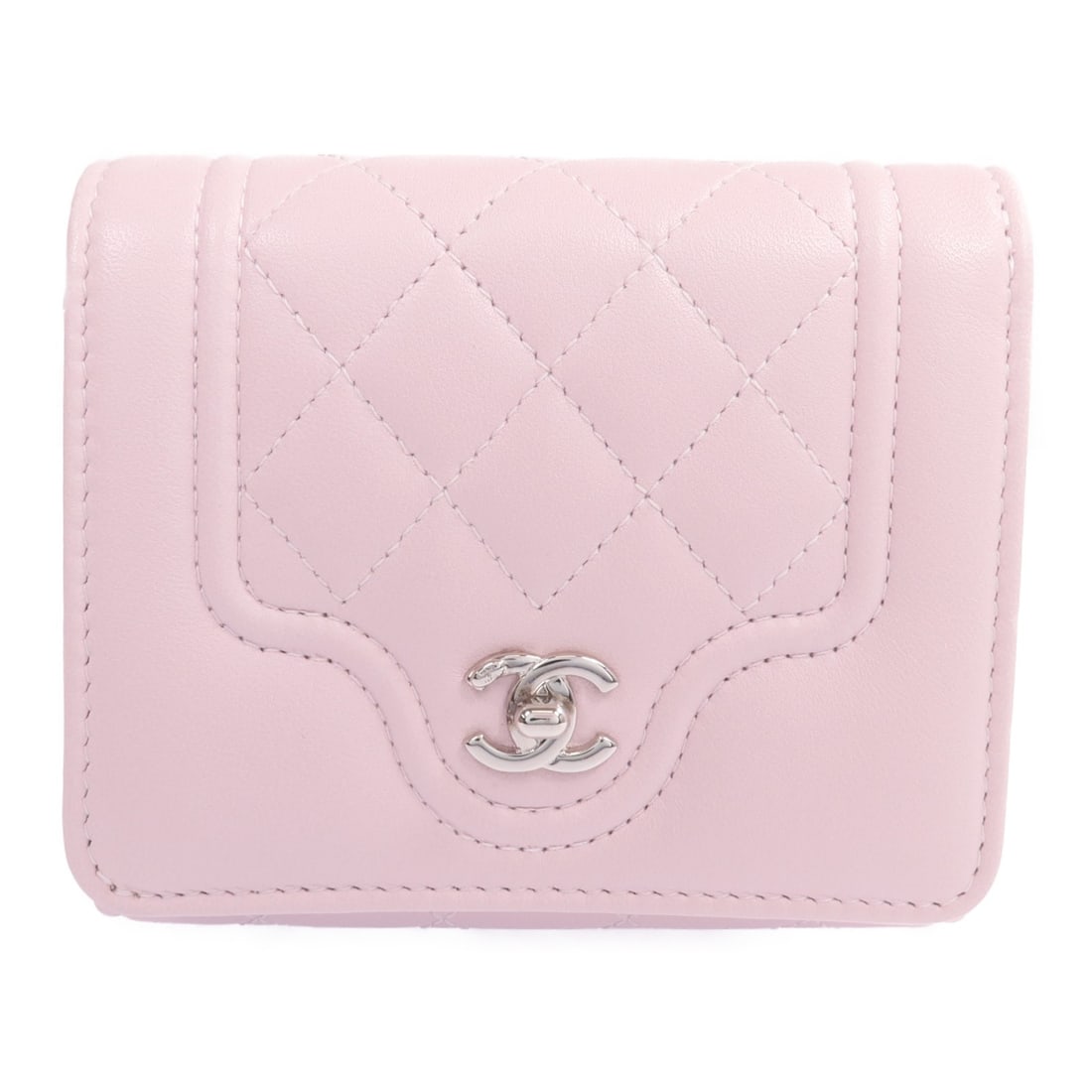 Pink Lambskin Tri-Fold Wallet by CHANEL CC A84230 Silver Hardware (1 of 16)