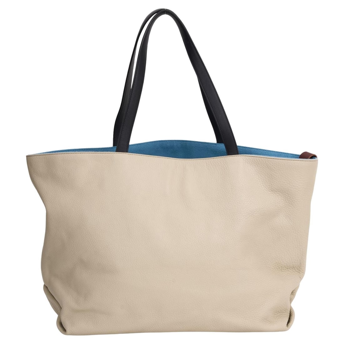 Loro Piana Leather Cashmere Tote with Blue Interior and Dust Bag: Loro Piana Leather Cashmere Tote with Blue Interior and Dust Bag Introducing the exquisite Loro Piana New Leather Cashmere Tote, a perfect blend of elegance and functionality. This tote showcases a so