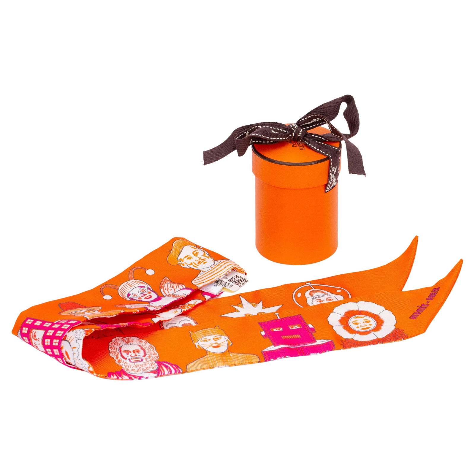 Hermes Dresscode Edition Twilly Silk Scarf Orange 34in: Hermes Dresscode Edition Twilly Silk Scarf Orange 34in Introducing the exquisite Hermes Dresscode Edition Twilly, a stunning accessory crafted from luxurious silk. This vibrant orange scarf features a