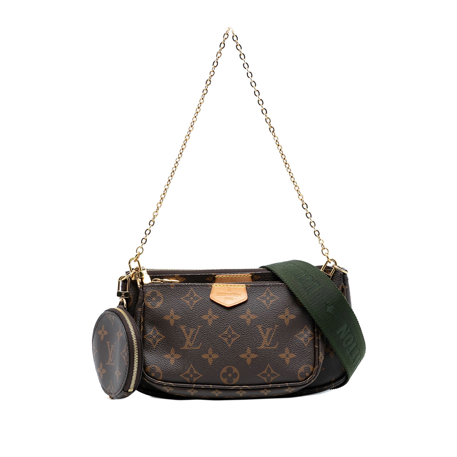 Louis Vuitton Multi Pochette Monogram Canvas Crossbody Bag with Removable Coin Pouch: Louis Vuitton Multi Pochette Monogram Canvas Crossbody Bag with Removable Coin Pouch This Louis Vuitton Monogram Multi Pochette Accessoires features a monogram canvas body with a brown color scheme. I