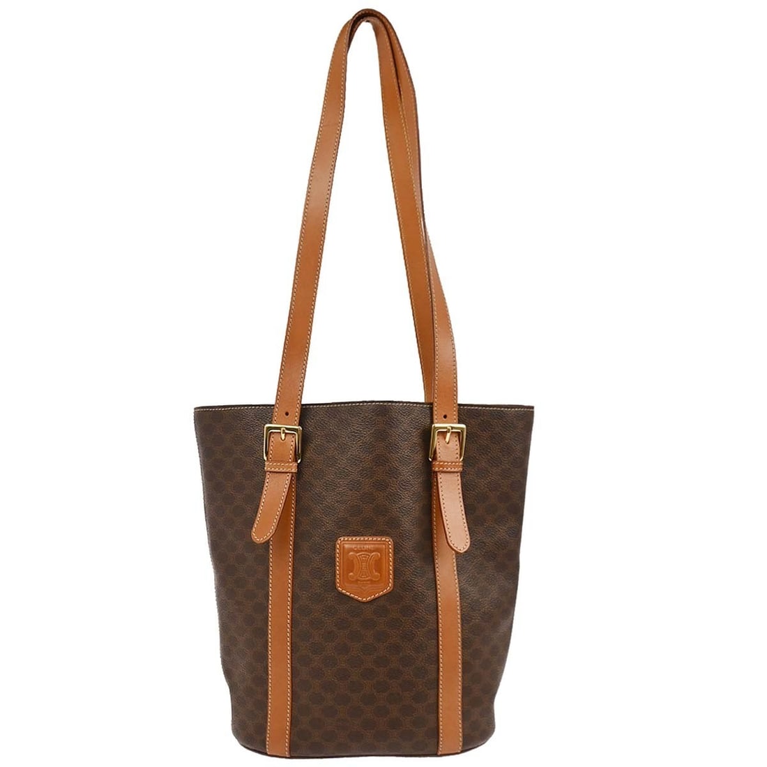 Celine Macadam MC98/1 brown shoulder bag medium PVC leather: Celine Macadam MC98/1 brown shoulder bag medium PVC leather This Celine Macadam shoulder bag features a brown PVC leather exterior with the iconic Macadam pattern and logo accents. Designed with a med