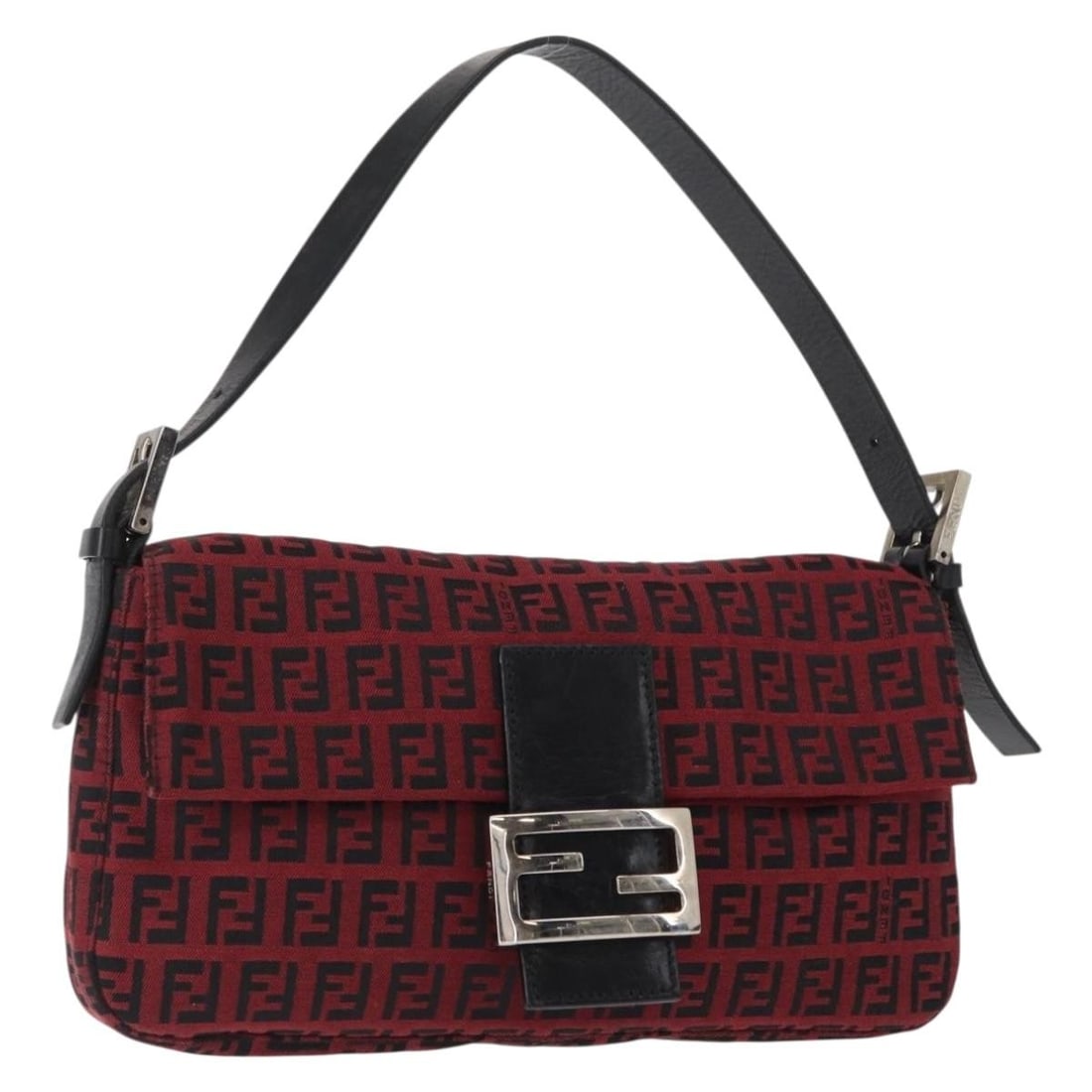 FENDI Zucchino Canvas Mamma Baguette Shoulder Bag Red Silver Auth: FENDI Zucchino Canvas Mamma Baguette Shoulder Bag Red Silver Auth Introducing the FENDI Zucchino Canvas Mamma Baguette Shoulder Bag, a stylish accessory crafted in Italy. This bag features a vibrant r