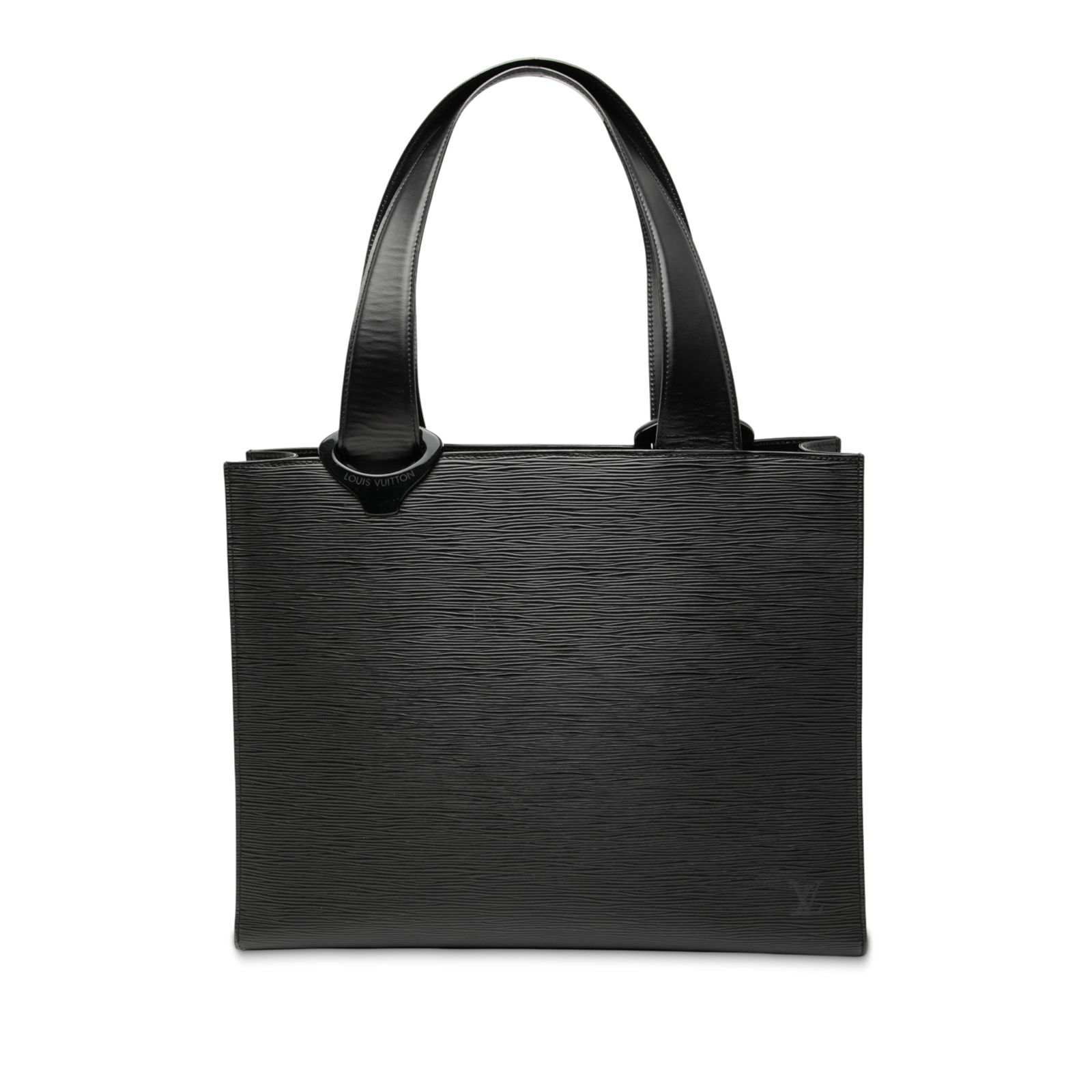 Epi Gemeaux Black Leather Tote Bag by Louis Vuitton: Epi Gemeaux Black Leather Tote Bag by Louis Vuitton The Louis Vuitton Epi Gemeaux bag features a distinctive epi leather body in black, flat leather handles, a top zip closure, and interior slip pocke