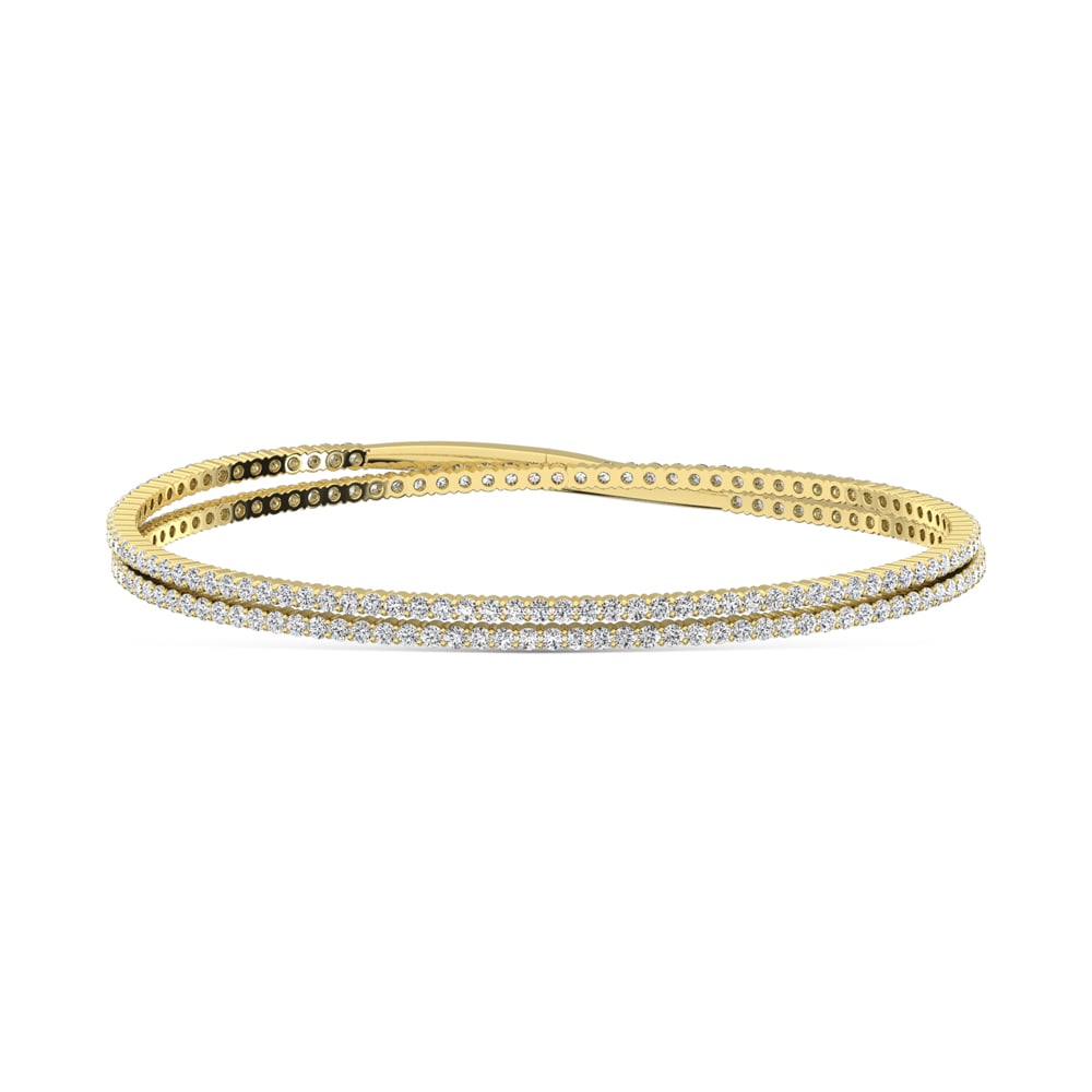 14K Yellow Gold 4 Ct.Tw. Lab Grown Diamond 2 Row Flexi Bangle: 14K Yellow Gold 4 Ct.Tw. Lab Grown Diamond 2 Row Flexi Bangle Crafted in classic 14K Yellow Gold, this two-row flexi bangle showcases lab grown diamonds totaling 4 Ct.Tw., blending timeless warmth wit