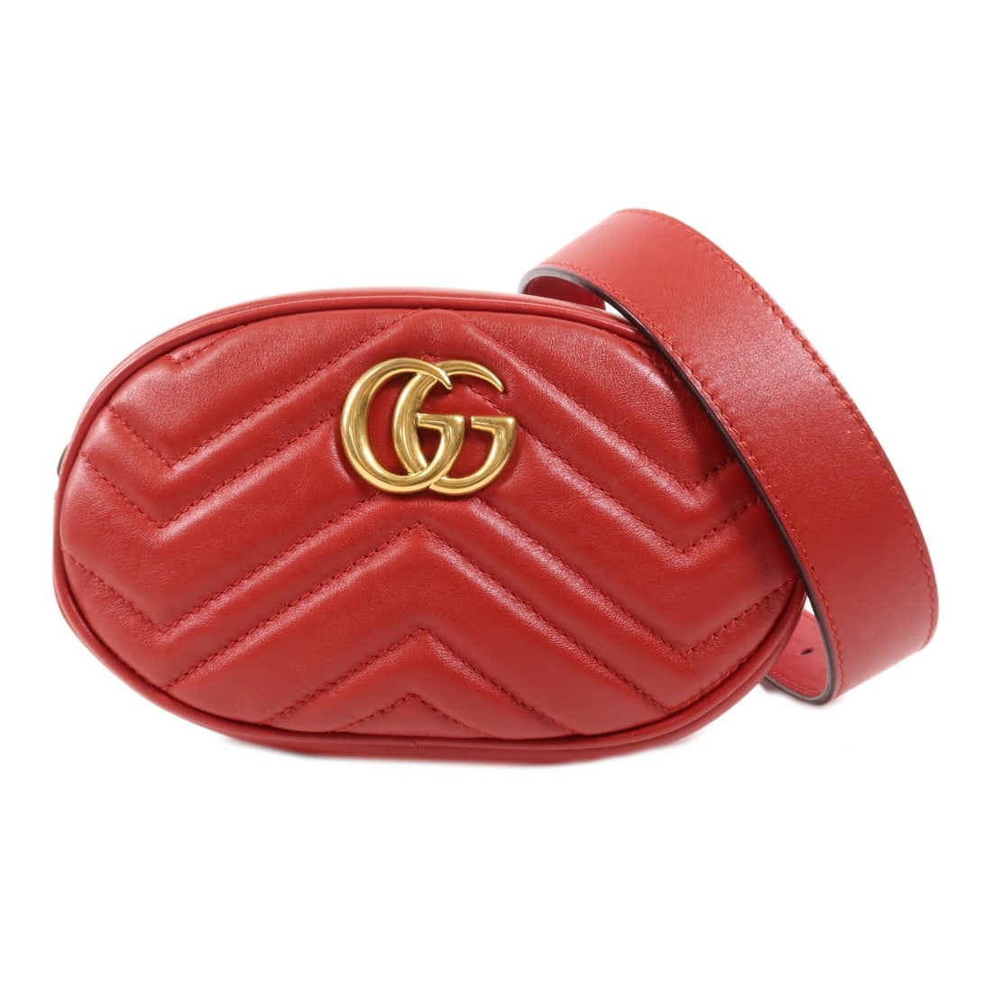 GUCCI GG Marmont Red Lambskin Leather Waist Bag GHW 476434: GUCCI GG Marmont Red Lambskin Leather Waist Bag GHW 476434 Elevate your accessory collection with this GUCCI GG Marmont Waist Bag, crafted from luxurious lambskin leather in a striking red hue. This s