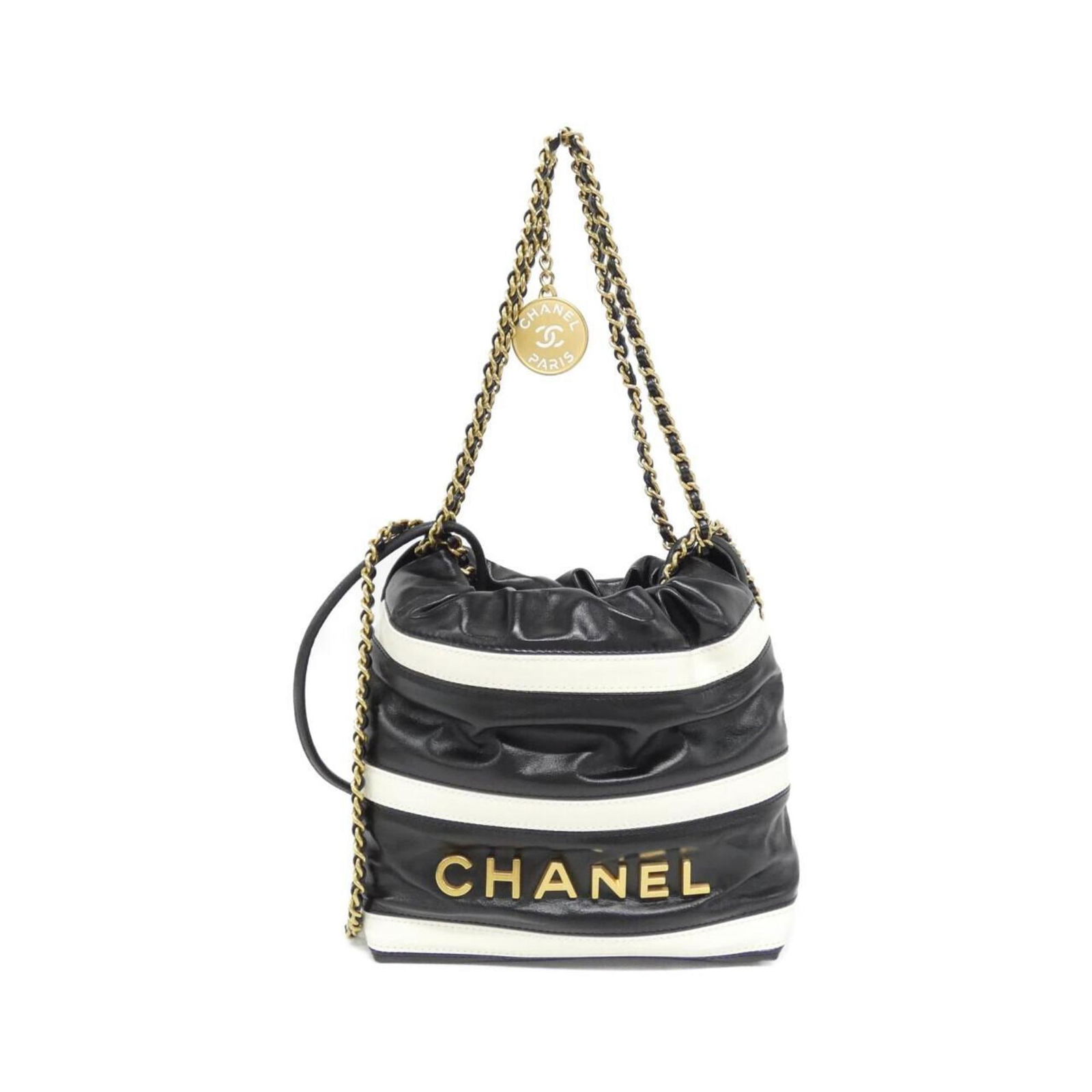 Black Leather Chanel 22 Bag with 19cm x 18cm x 6cm Dimensions (1 of 1)