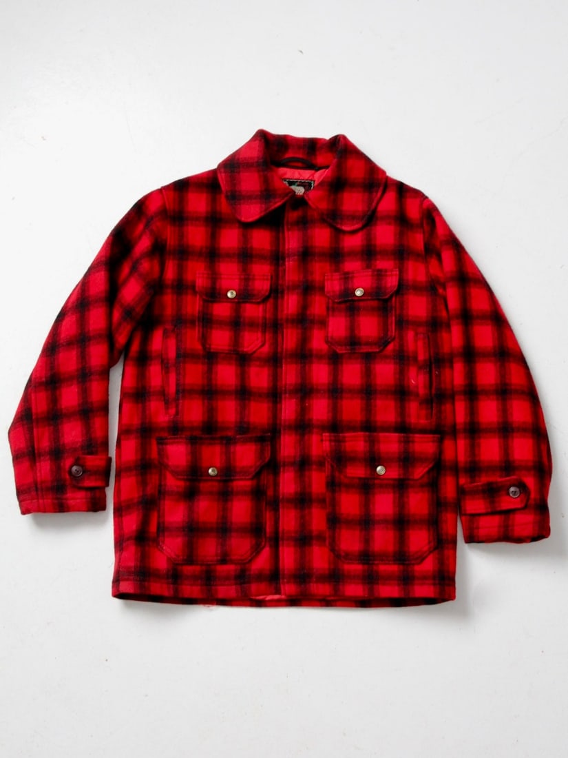 Vintage Woolrich Plaid Hunting Coat 1950s Red Black Checkered (1 of 9)
