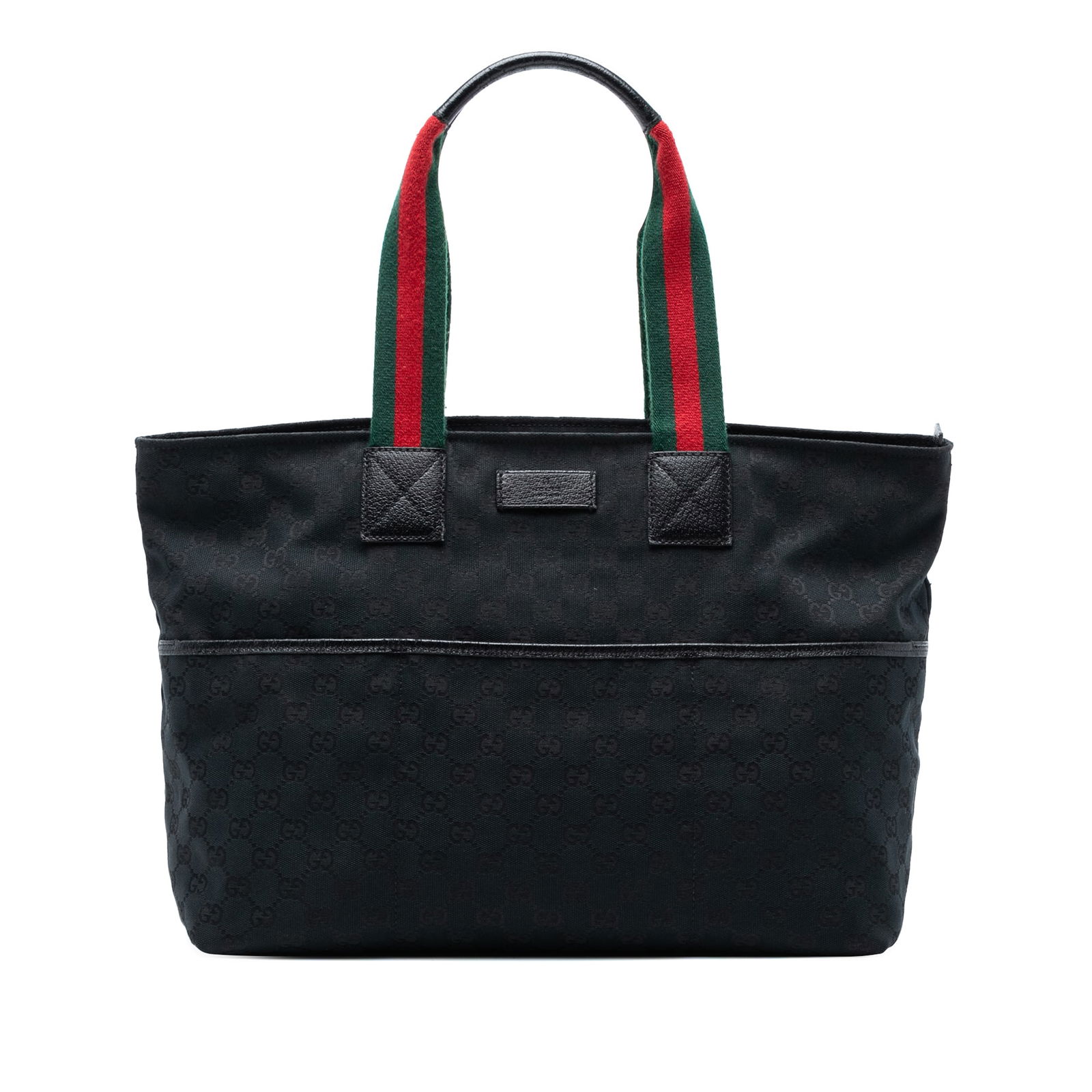 Gucci GG Canvas Web Tote Bag Black Leather Trim Italy (1 of 7)