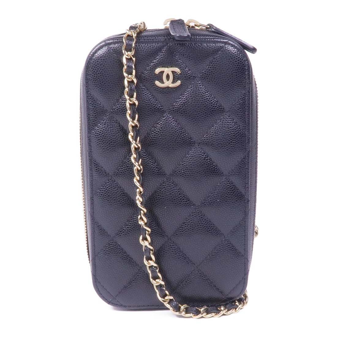 CHANEL Black Calfskin Shoulder Bag with Chain GHW: CHANEL Black Calfskin Shoulder Bag with Chain GHW Elevate your style with this exquisite CHANEL shoulder bag, crafted from luxurious black calfskin leather. This phone case features a chic chain shoul