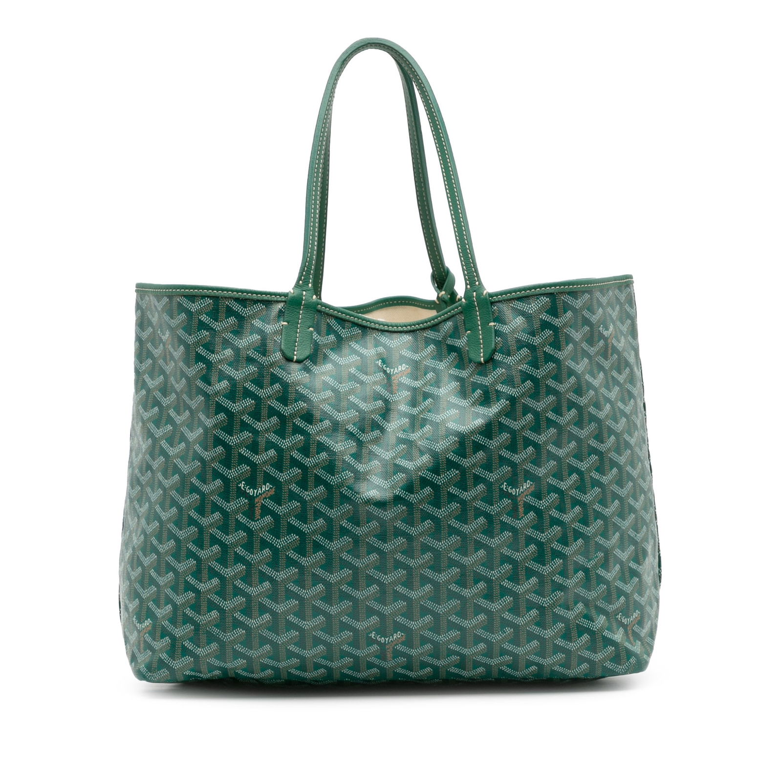 Goyardine Saint Louis PM Green Coated Canvas Bag: Goyardine Saint Louis PM Green Coated Canvas Bag Introducing the Goyardine Saint Louis PM, a stylish and functional bag crafted from durable coated canvas and featuring elegant leather trim. This bag