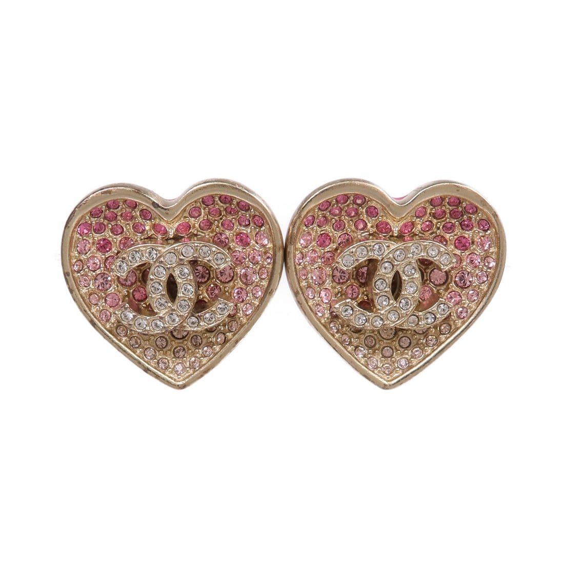 Pierced Earrings CHANEL CC Logo Gold and Pink Accent (1 of 8)