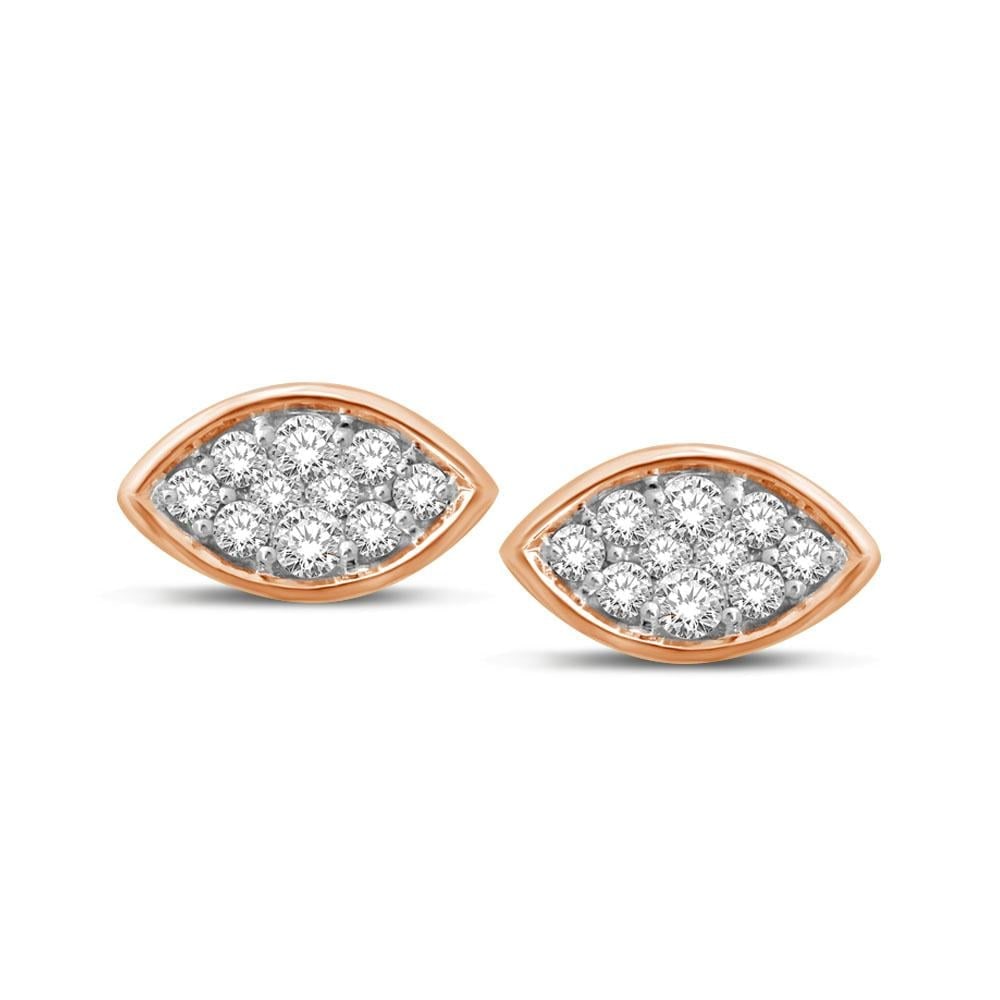 14K Rose Gold 1/5 Ct.tw Diamond Marquise Shape Flower Earrings: 14K Rose Gold 1/5 Ct.tw Diamond Marquise Shape Flower Earrings These beautiful earrings are available in 14K Rose Gold. There are 20 round diamonds with a total carat weight of 1/5 Ct.Tw. set in a inv