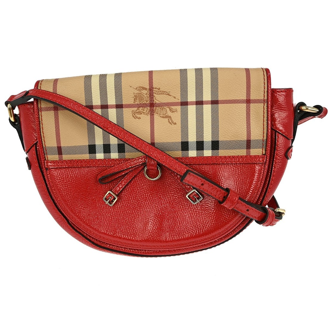 Burberry Check Pattern Beige and Red Leather PVC Crossbody Bag: Burberry Check Pattern Beige and Red Leather PVC Crossbody Bag Elevate your casual style with this Burberry Beige Red House Check Shoulder Bag. Crafted from durable leather PVC, this medium-sized cros