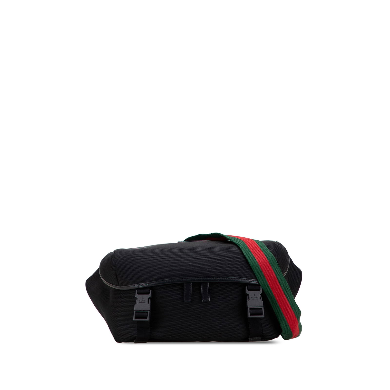 Gucci Black Canvas Techno Web Belt Bag with Leather Trim: Gucci Black Canvas Techno Web Belt Bag with Leather Trim The Gucci Techno Canvas Web Belt Bag is a stylish and functional accessory, crafted from durable canvas with leather trim. It features an adjus