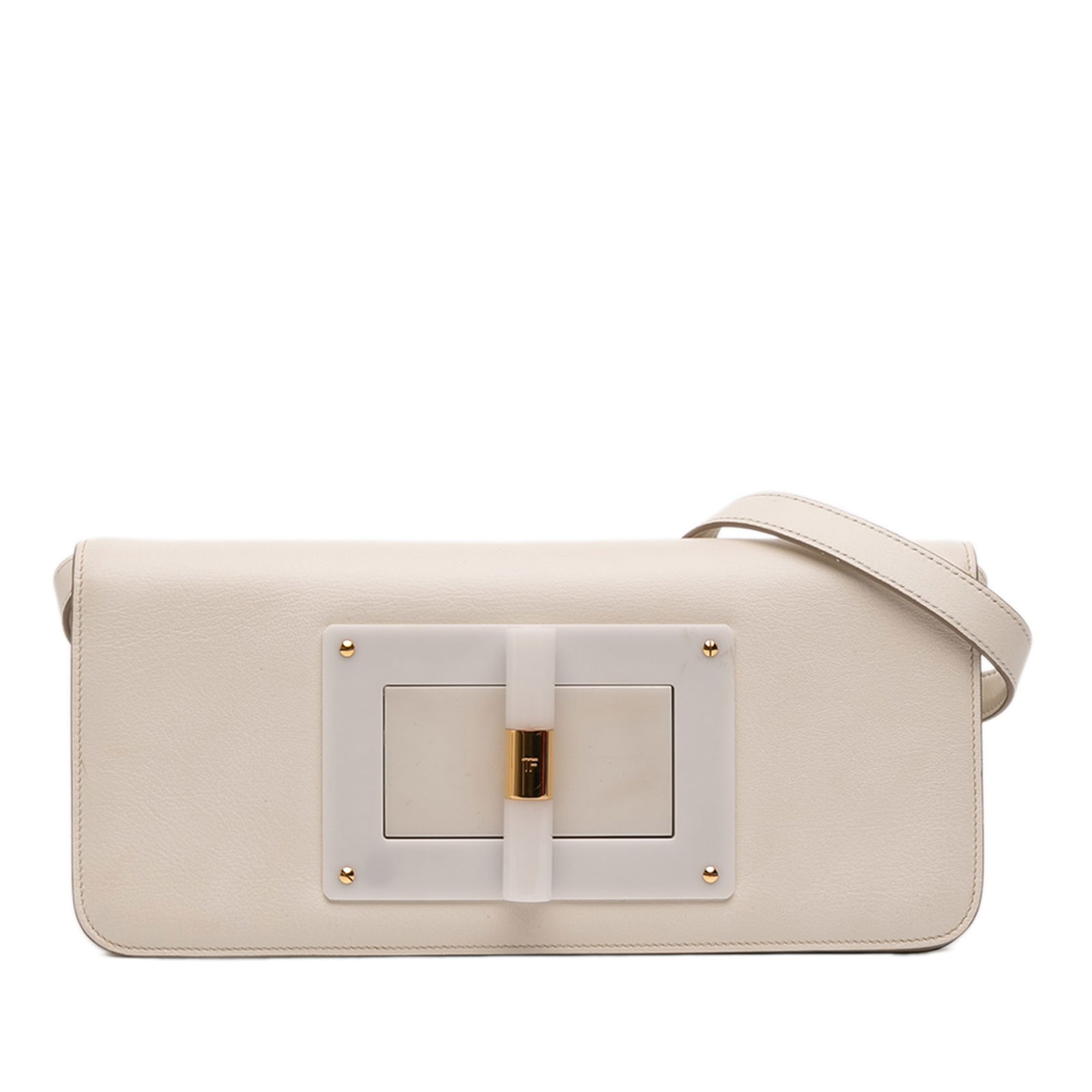 Tom Ford Natalia Large White Leather Crossbody Bag with Twist Lock: Tom Ford Natalia Large White Leather Crossbody Bag with Twist Lock This Tom Ford Large Leather Natalia Crossbody features a white leather body with an adjustable flat leather strap and a front flap se
