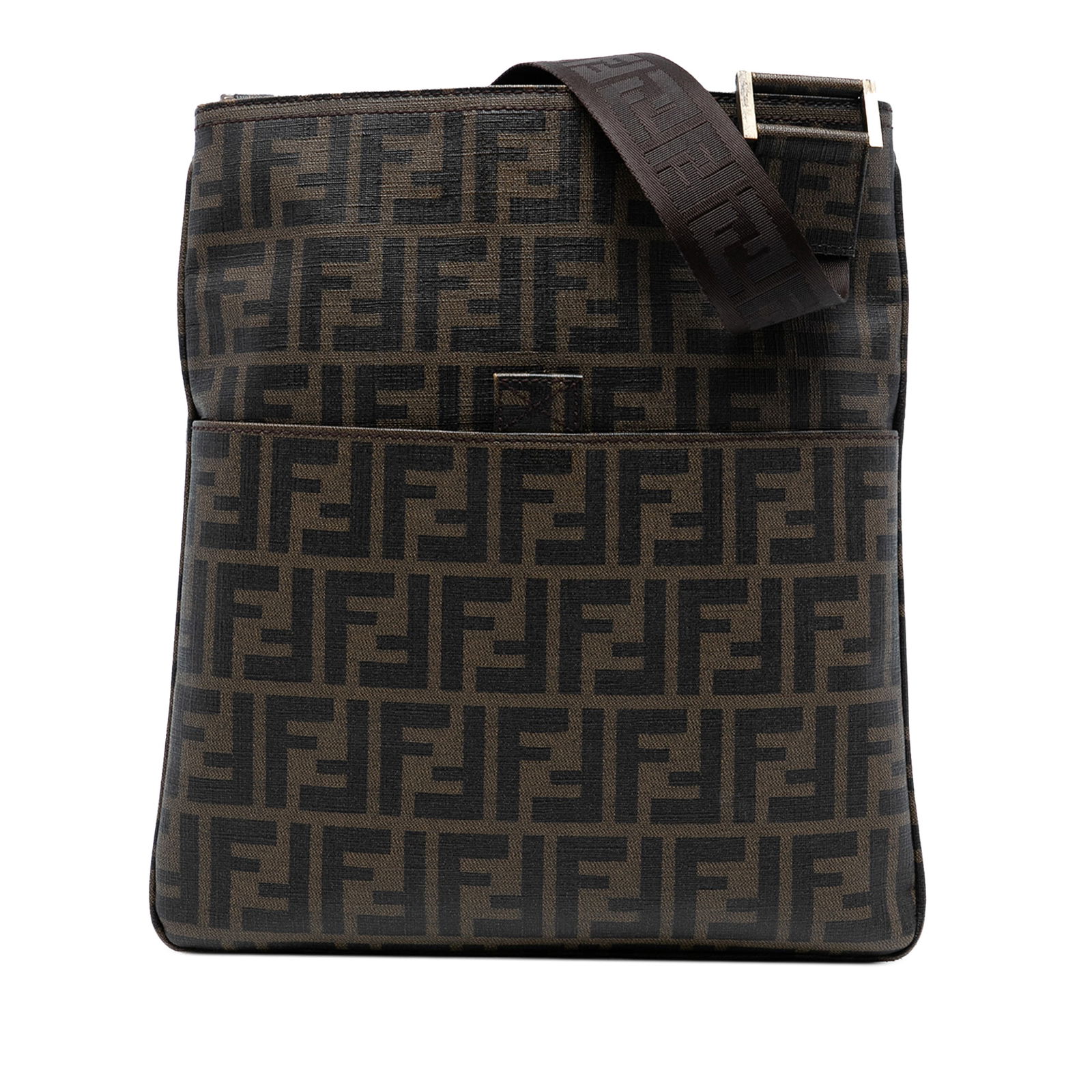 Fendi Zucca Spalmati Brown Coated Canvas Crossbody Bag: Fendi Zucca Spalmati Brown Coated Canvas Crossbody Bag This Fendi Zucca Spalmati Crossbody bag is crafted from durable coated canvas with elegant leather trim, perfect for everyday use. It features an