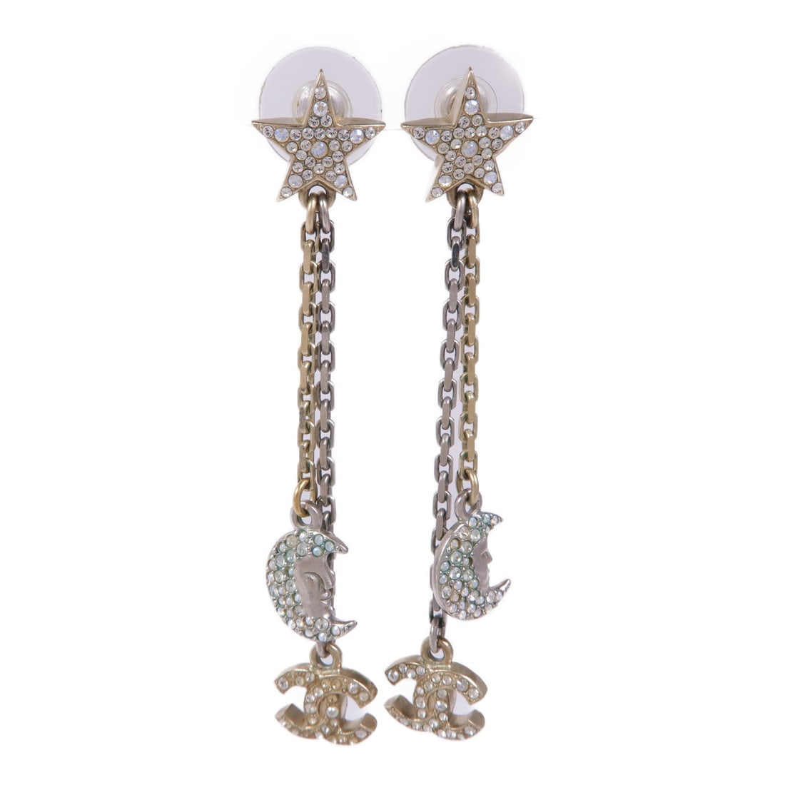 CHANEL CC Logo Gold Silver Pierced Earrings: CHANEL CC Logo Gold Silver Pierced Earrings Elevate your accessory collection with these exquisite CHANEL CC Earrings. Crafted in a stunning silver tone, these pierced earrings showcase the iconic CHA