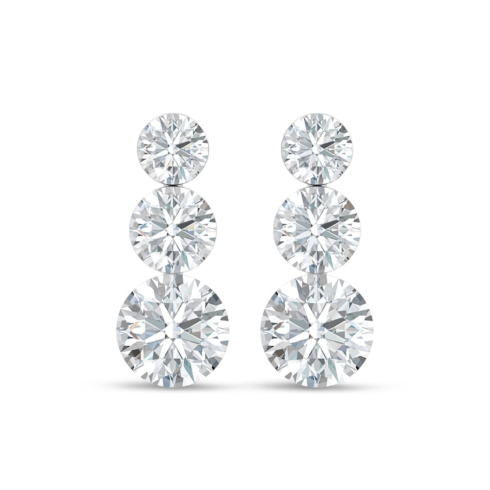 14K White Gold Lab Grown Diamond 3 Ct.Tw. Three Stone Fashion Earrings: 14K White Gold Lab Grown Diamond 3 Ct.Tw. Three Stone Fashion Earrings Elevate your style with these dazzling 14K white gold fashion earrings, featuring a total of 3 carats of lab-grown diamonds set i