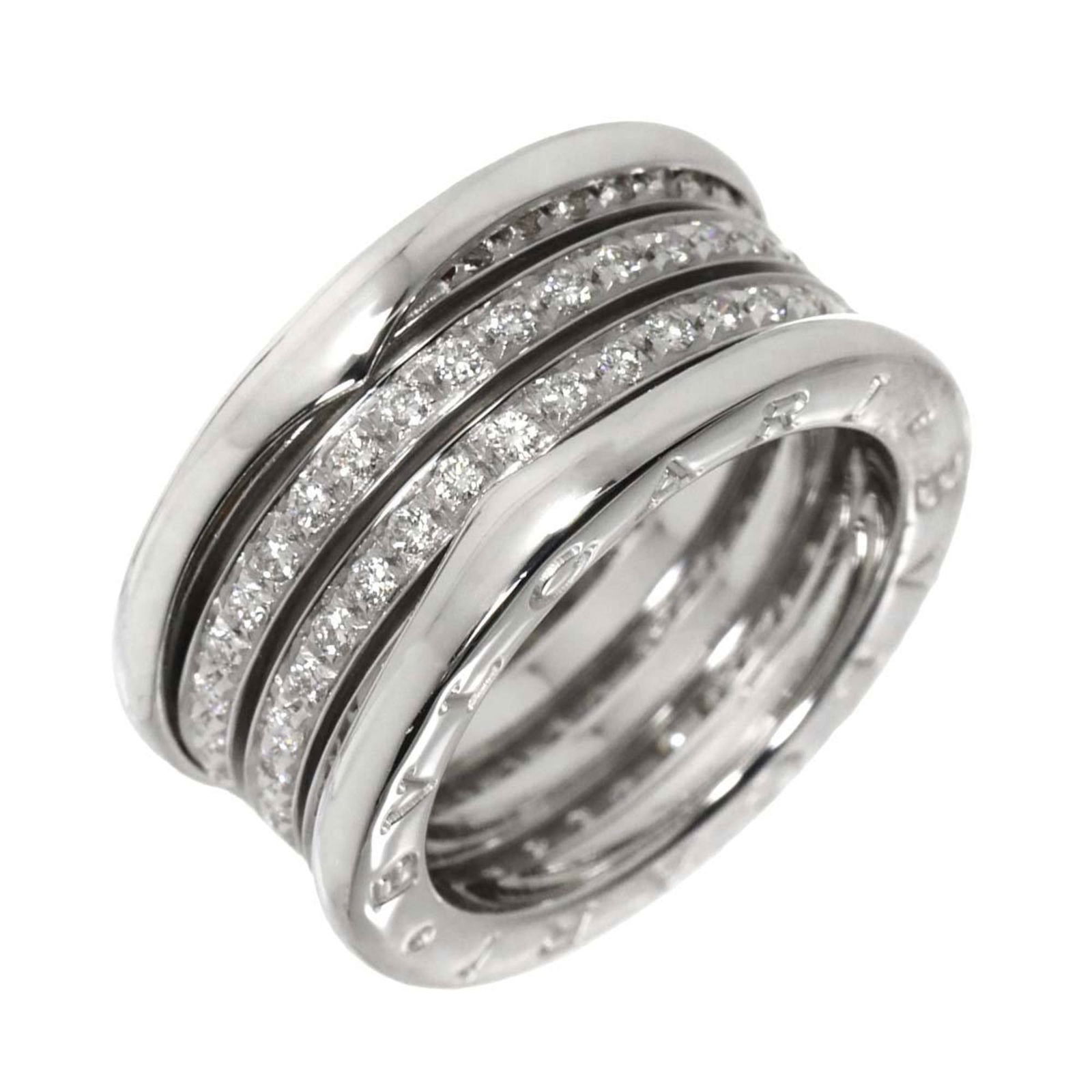 White Gold Bulgari B-ZERO Band Size 53 for Women: White Gold Bulgari B-ZERO Band Size 53 for Women This Bulgari B-ZERO ring features a sophisticated design crafted in white gold, presented in a silver color. Sized at 6.5 (EU 53), it is suitable for w
