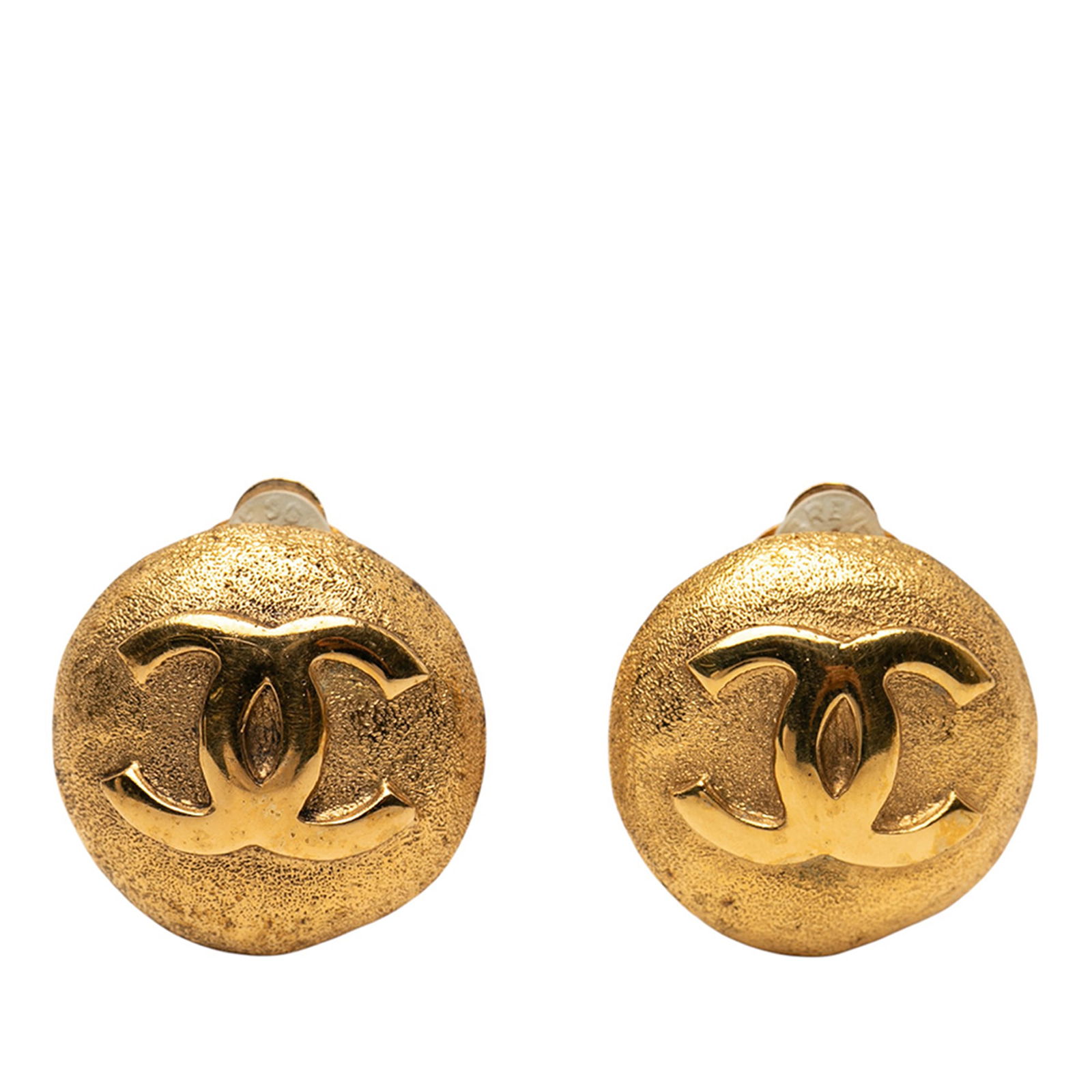 Chanel CC Round Clip On Earrings Gold Plated Metal (1 of 3)