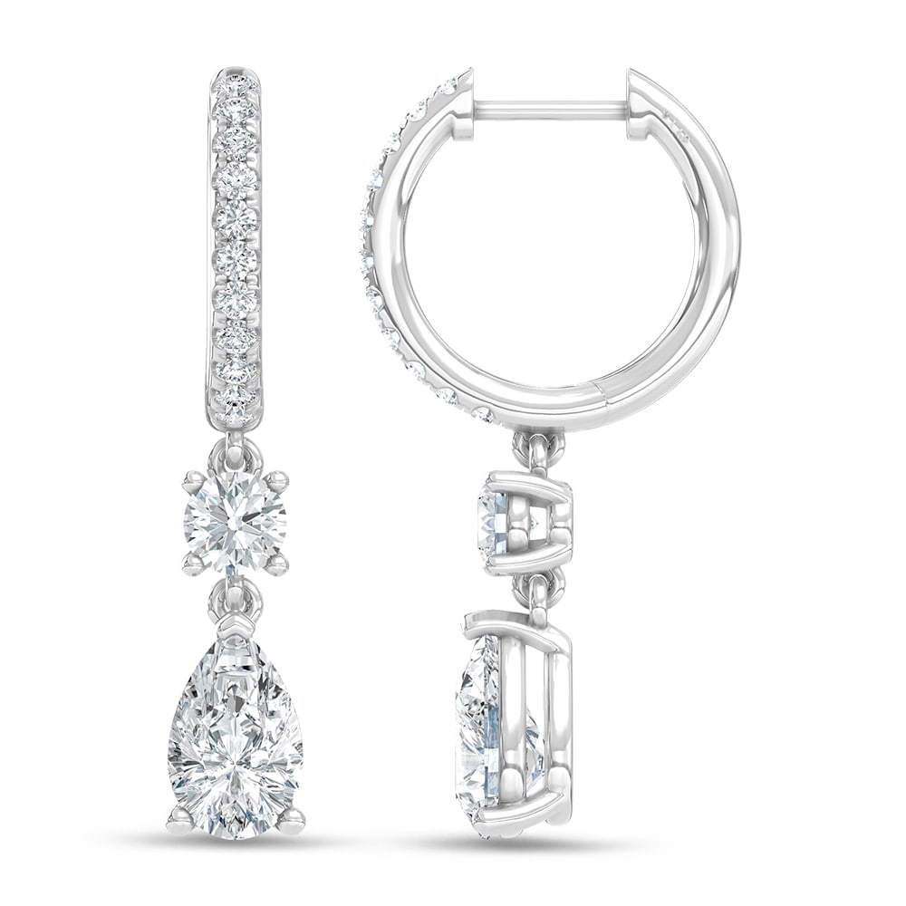 14K White Gold Lab Grown Diamond 2 1/6 Ct.Tw. Hoop Earrings: 14K White Gold Lab Grown Diamond 2 1/6 Ct.Tw. Hoop Earrings Elegant 14K white gold hoops with 2 1/6 Ct.Tw. lab-grown diamonds. 14k White Gold Stone Color: D-f Stone Clarity: Vs This item may take 2-5